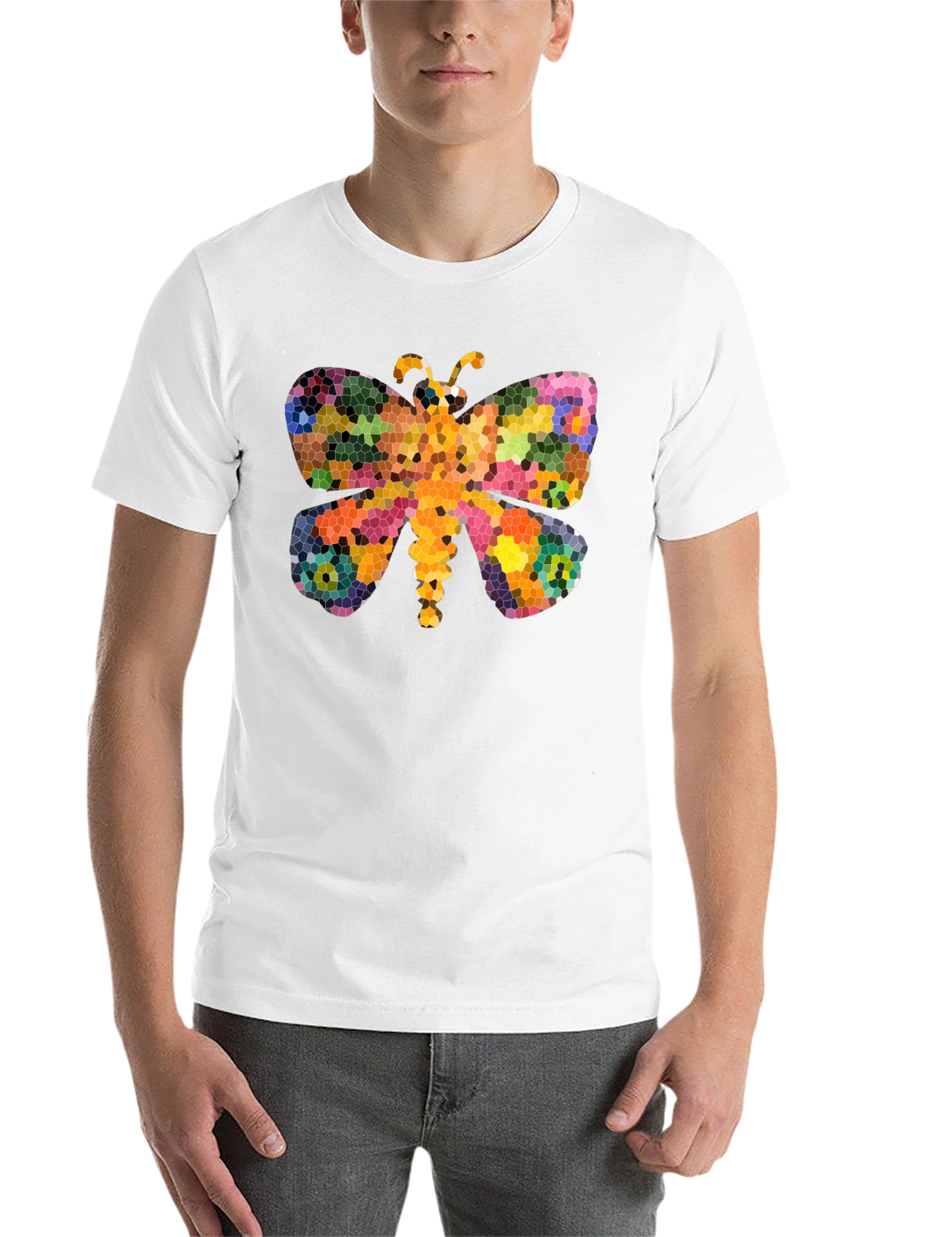 Black Butterfly Mosaic T-Shirt - Colorful Graphic Tee view 14