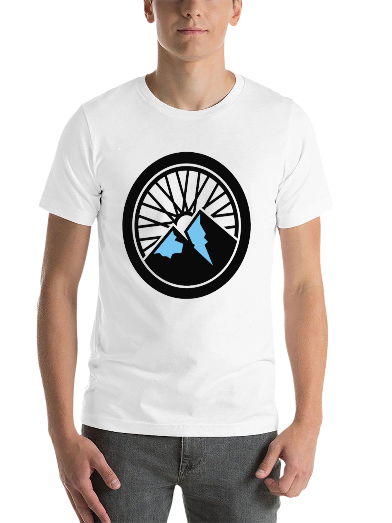 Black Mountain Biking T-Shirt - Wheel and Peaks Design view 14
