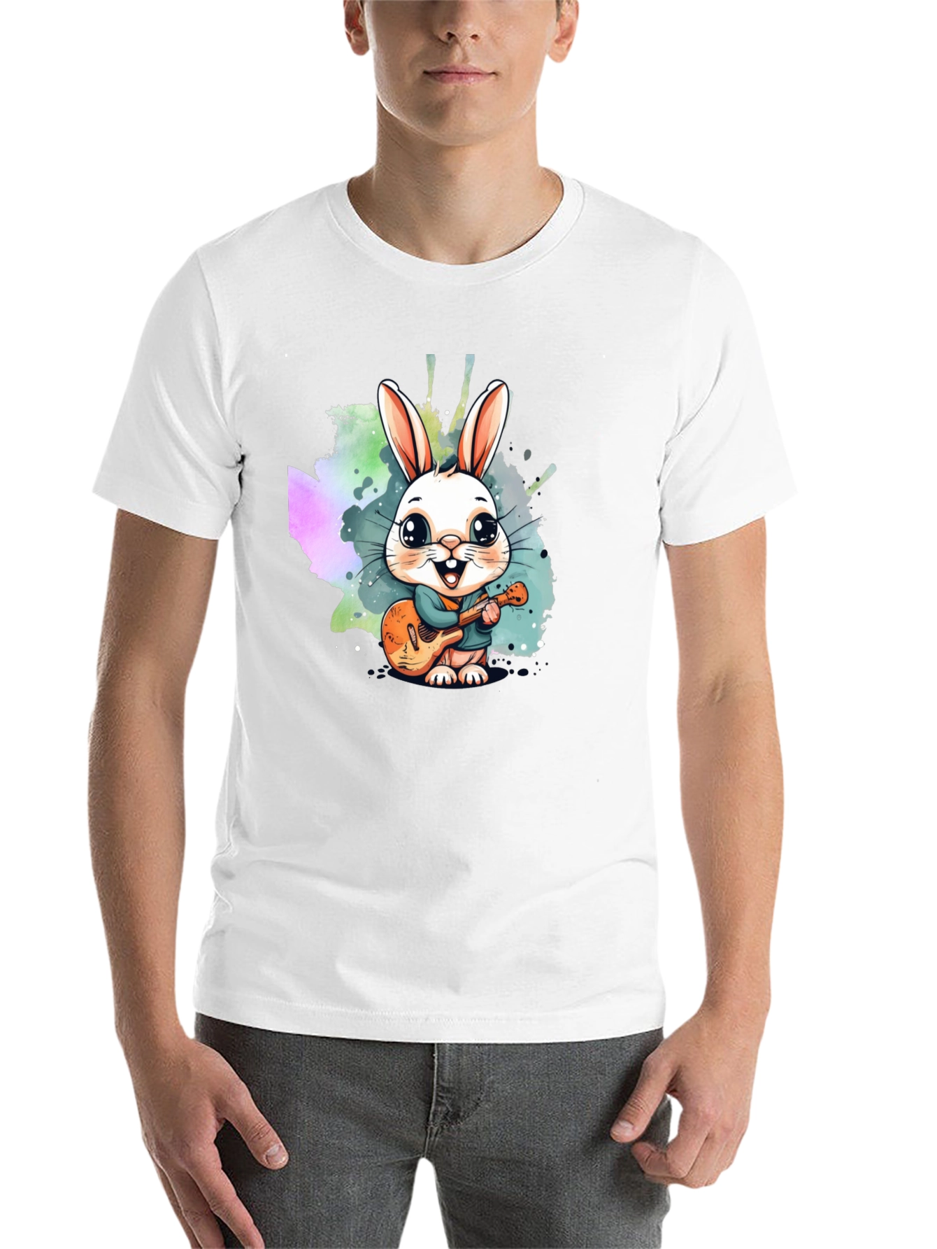Black Cute Bunny Guitarist Black T-Shirt view 14