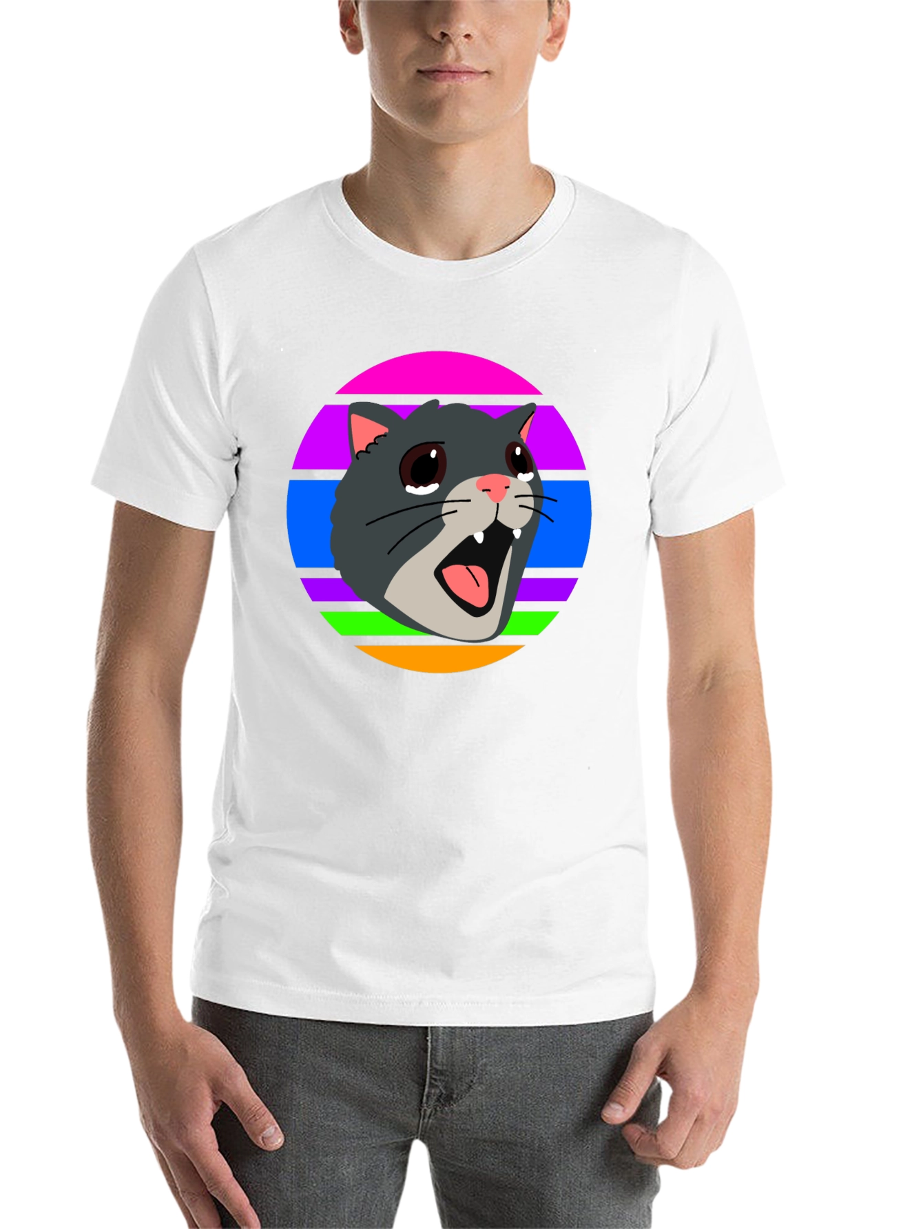 Black Crying Cat Retro T-Shirt, Funny Graphic Tee view 14