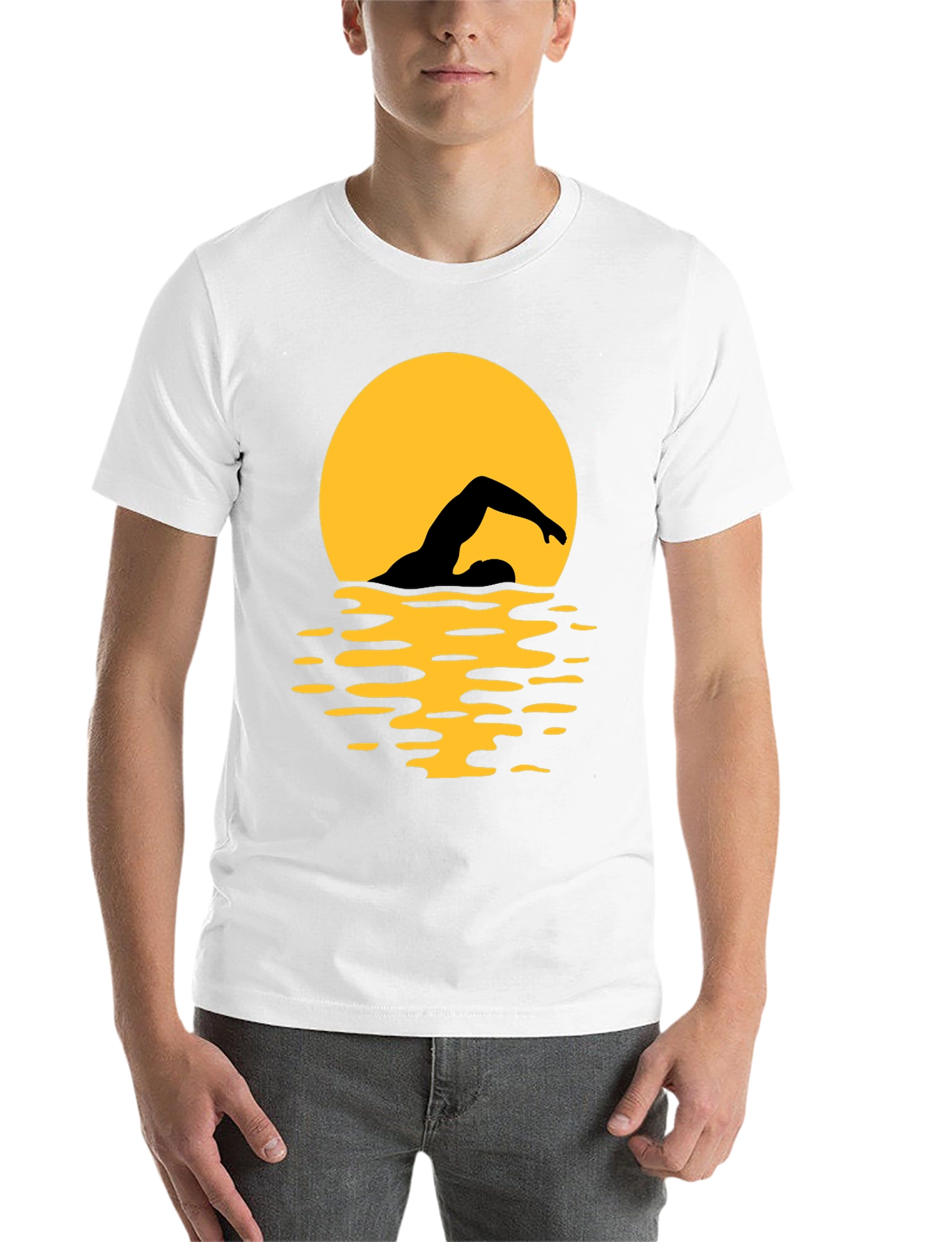 Black Swimmer Silhouette T-Shirt - Black Graphic Tee view 14