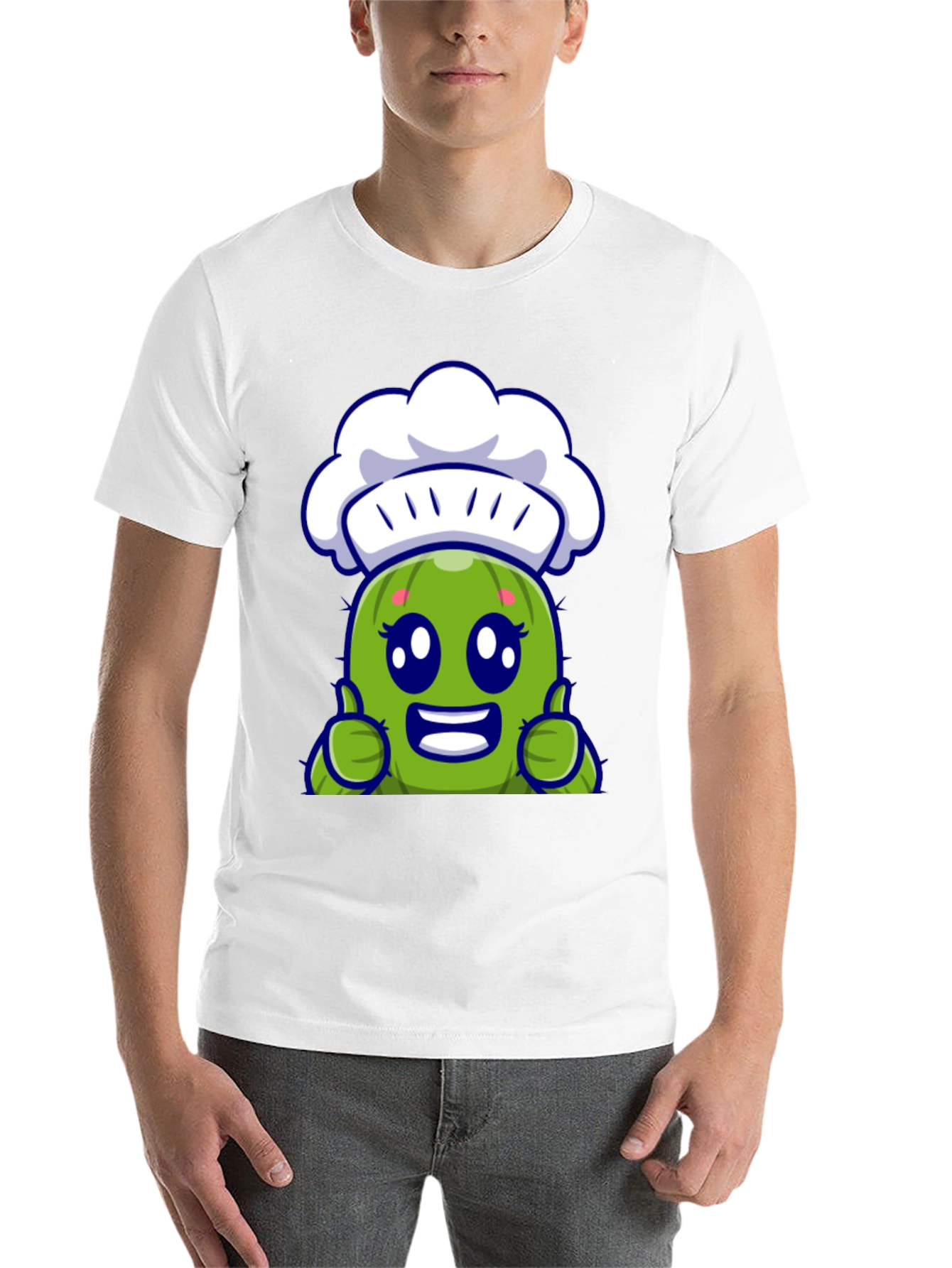 Black Cute Chef Cactus Cartoon Graphic Tee view 14