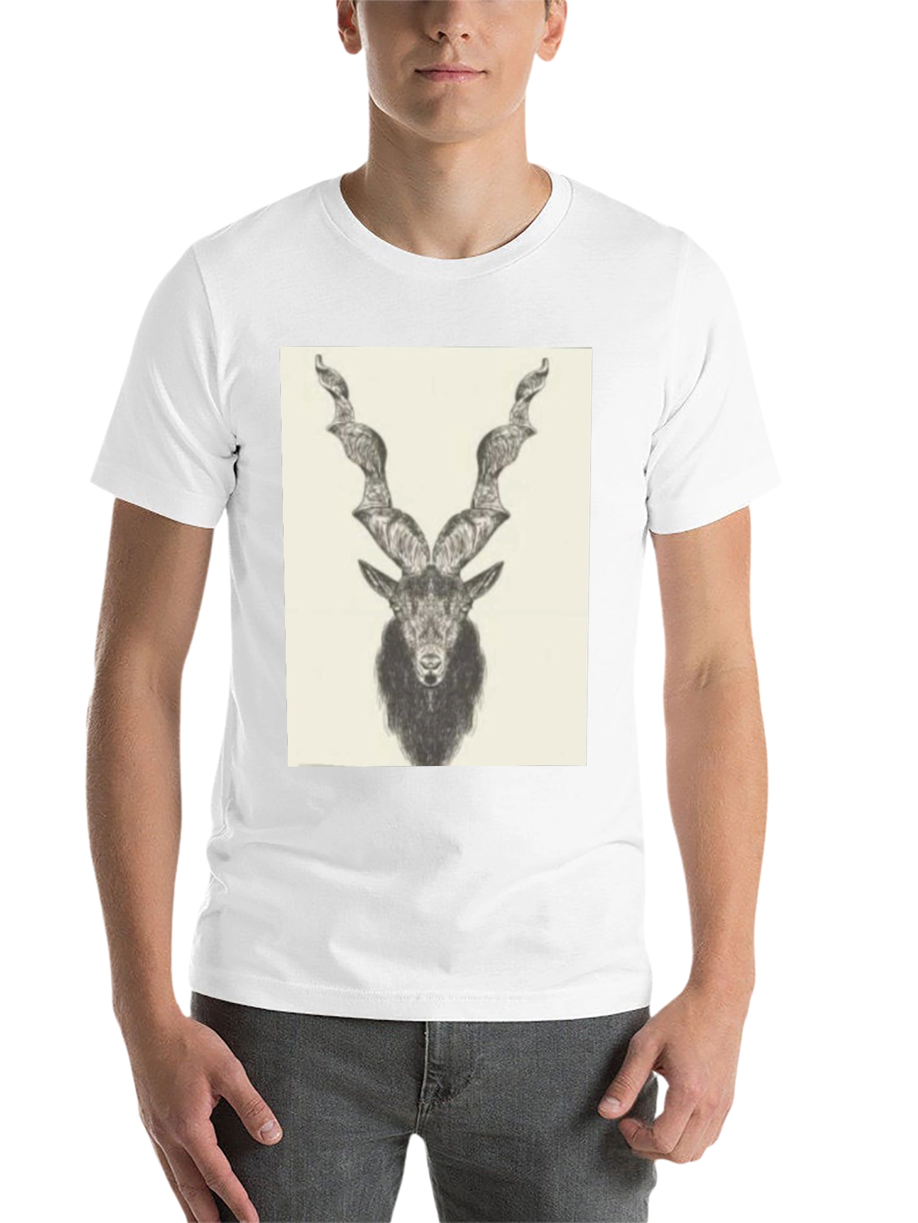 Black Black T-Shirt with Ibex Drawing view 14