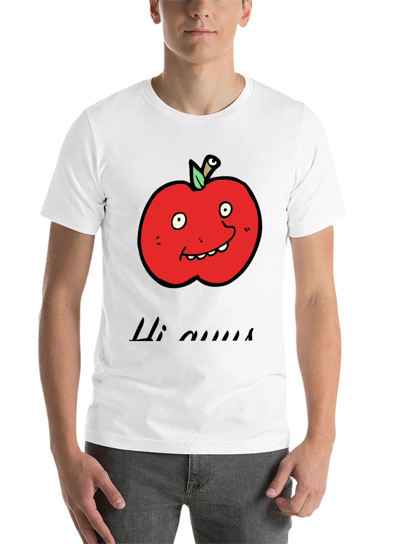 Black Cartoon Apple Graphic Tee - Funny Fruit T-Shirt view 14