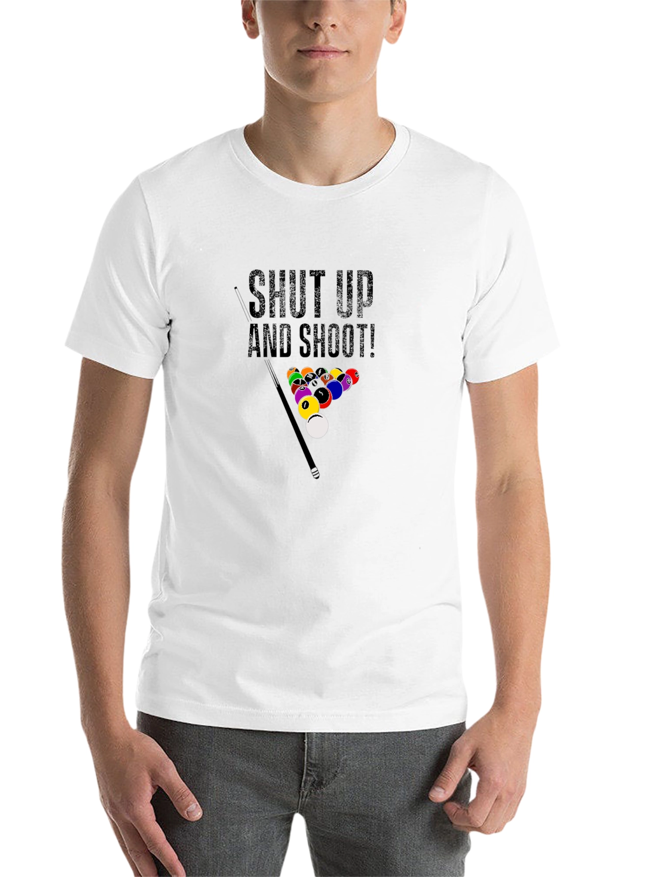 Black Shut Up and Shoot! Billiards T-Shirt view 14