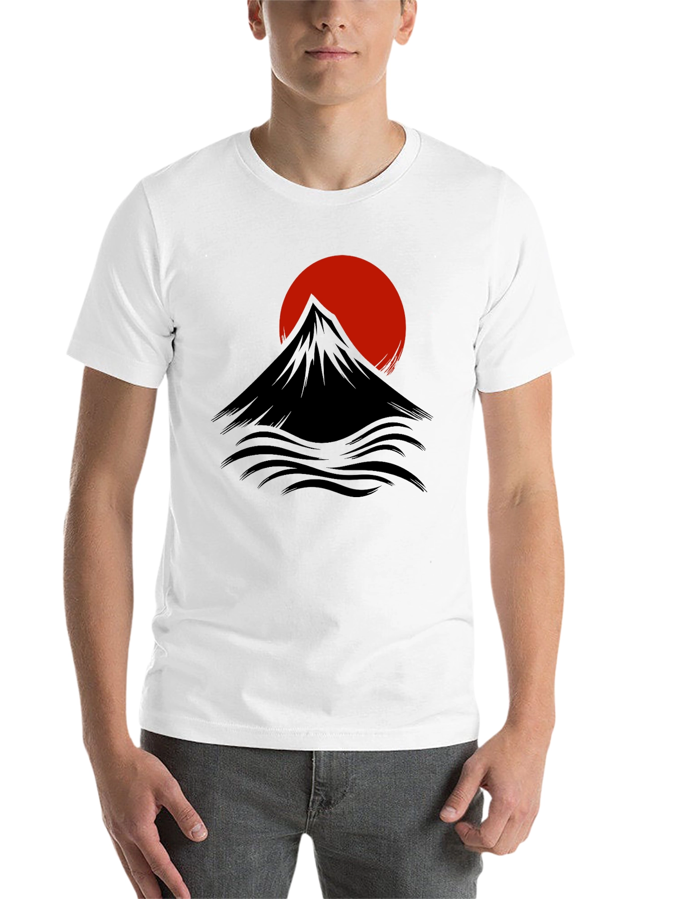 Black Black T-Shirt with Mountain & Sunrise Graphic view 14