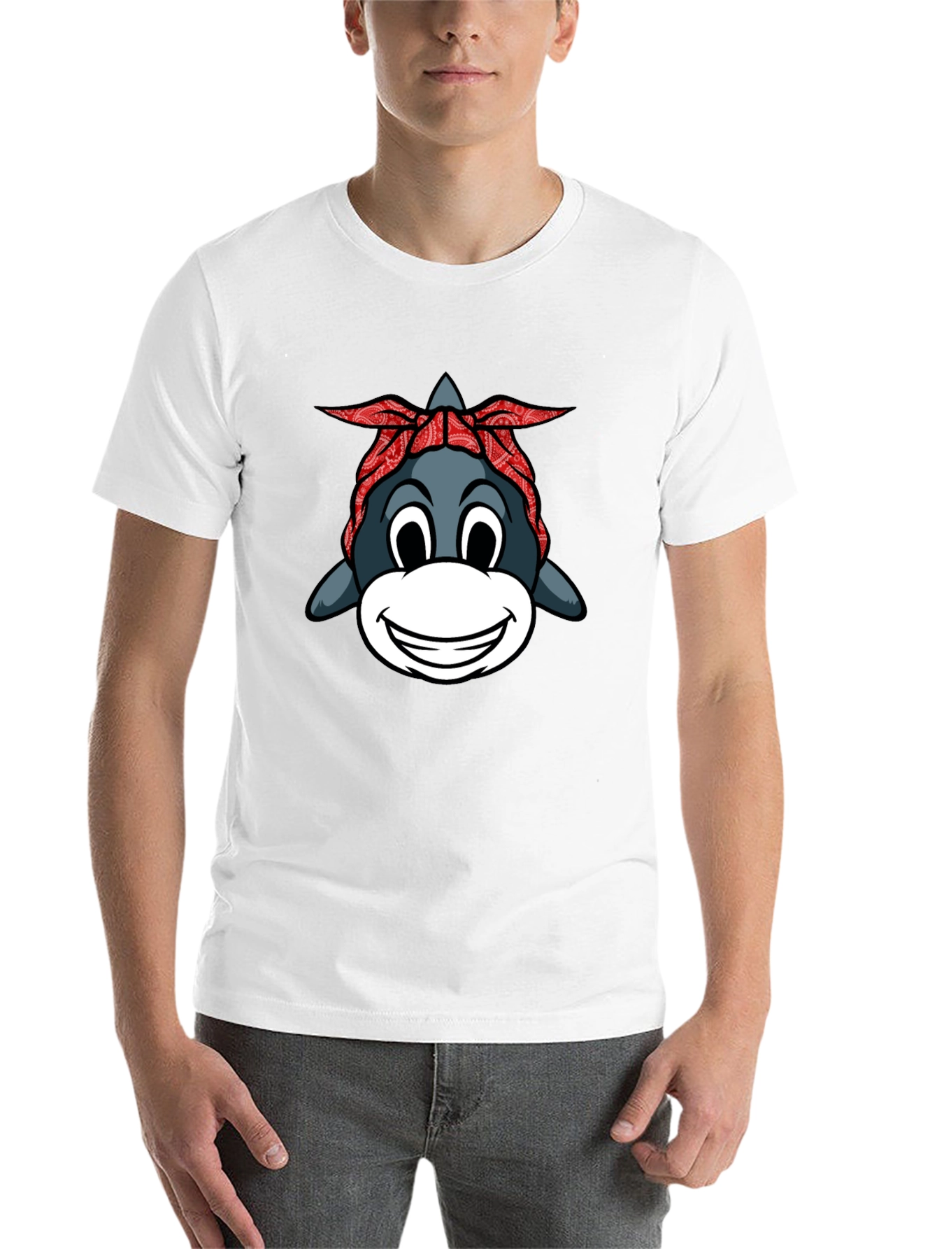 Black Funny Shark with Bandana Graphic T-Shirt view 14