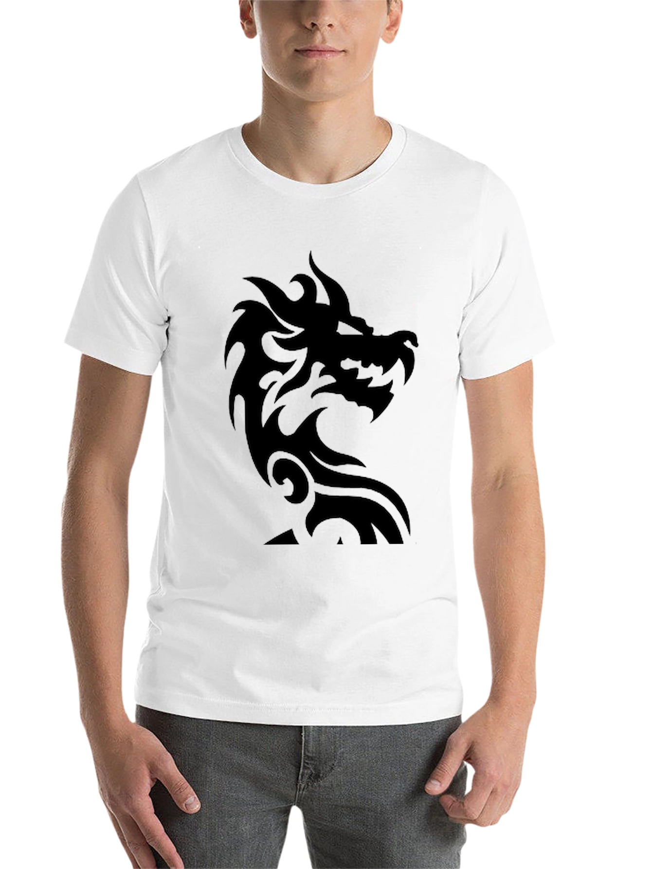Black Men's Black T-Shirt with Dragon Graphic view 14
