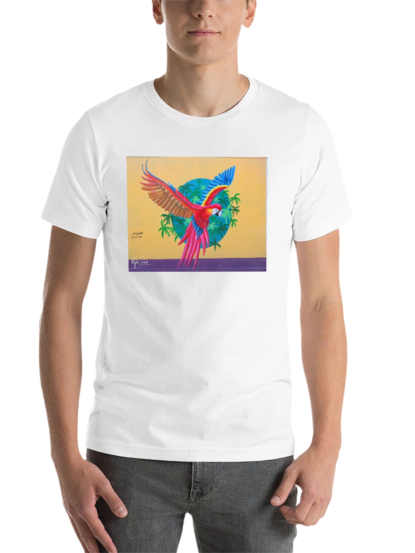 Black Tropical Parrot Graphic Tee - Vivid Art Print view 14