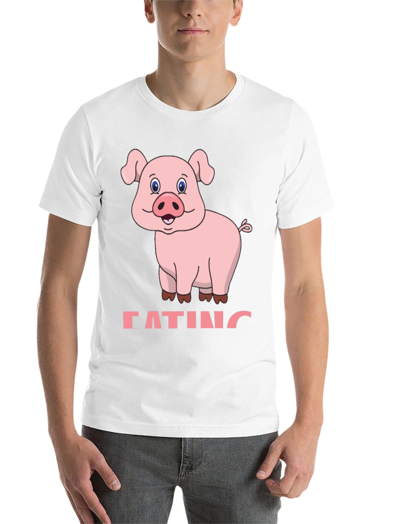 Black Funny Pig Eating Cartoon Graphic T-Shirt view 14