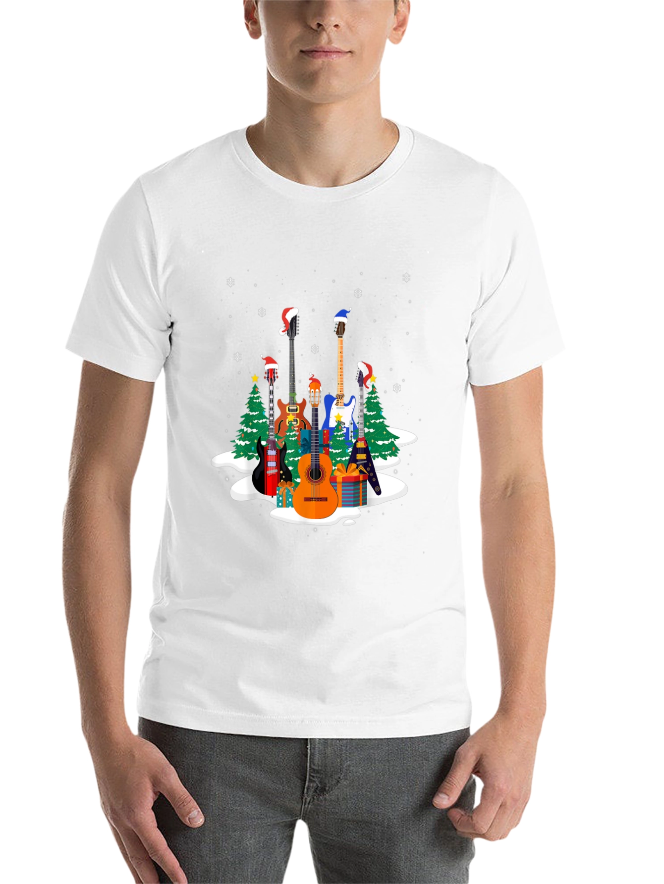 Black Festive Guitar Christmas T-Shirt view 14
