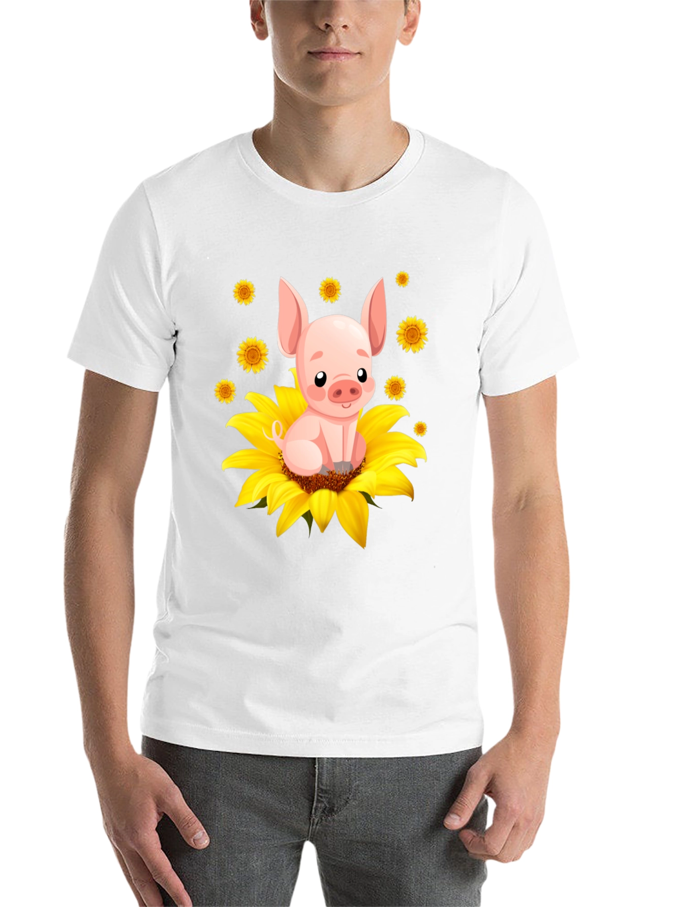 Black Pig Sunflower Graphic Tee - Cute Animal Lover Shirt view 14