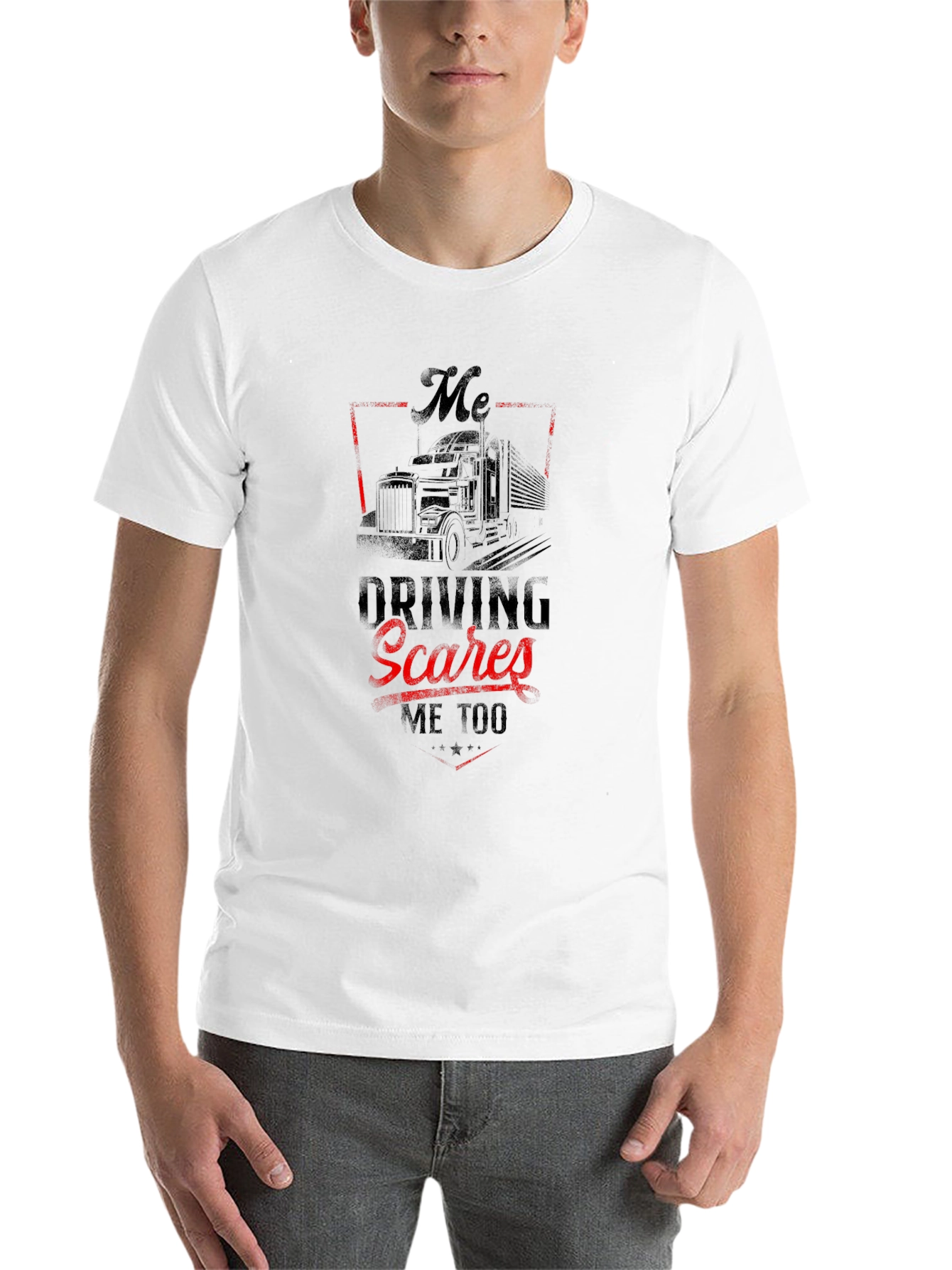 Black Trucker T-Shirt - "Driving Scares Me Too" Graphic Tee view 14