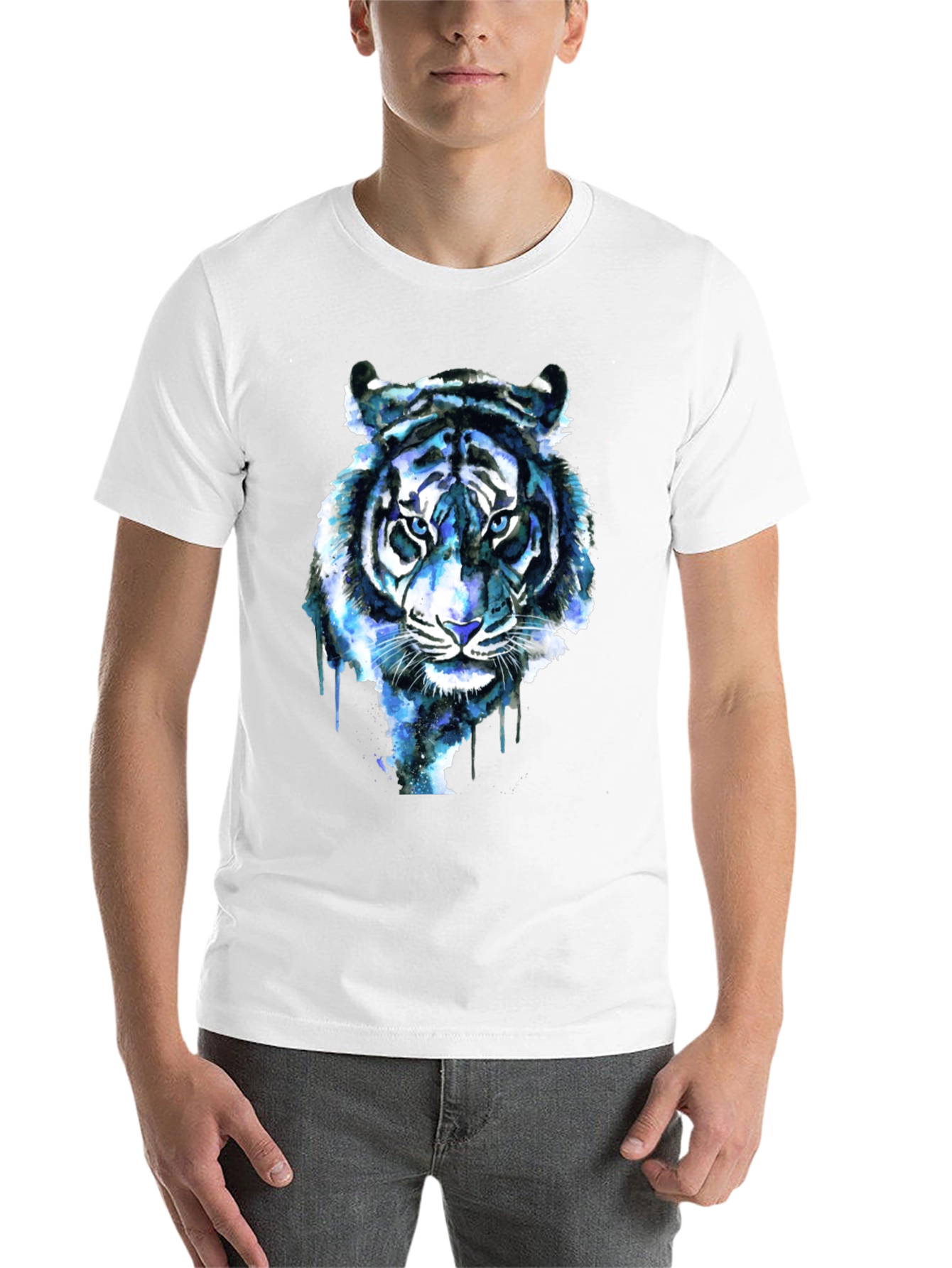 Black Blue Tiger Graphic Tee - Cool Watercolor Design view 14