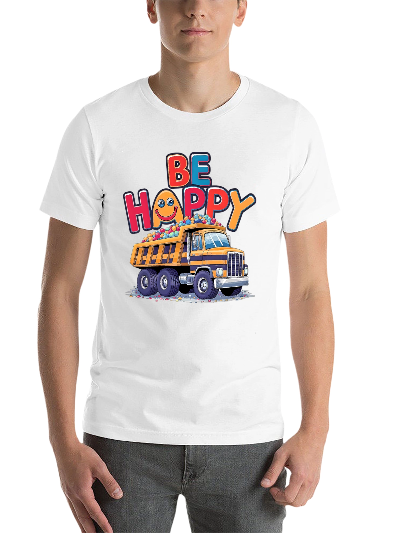 Black Be Happy Dump Truck T-Shirt view 14
