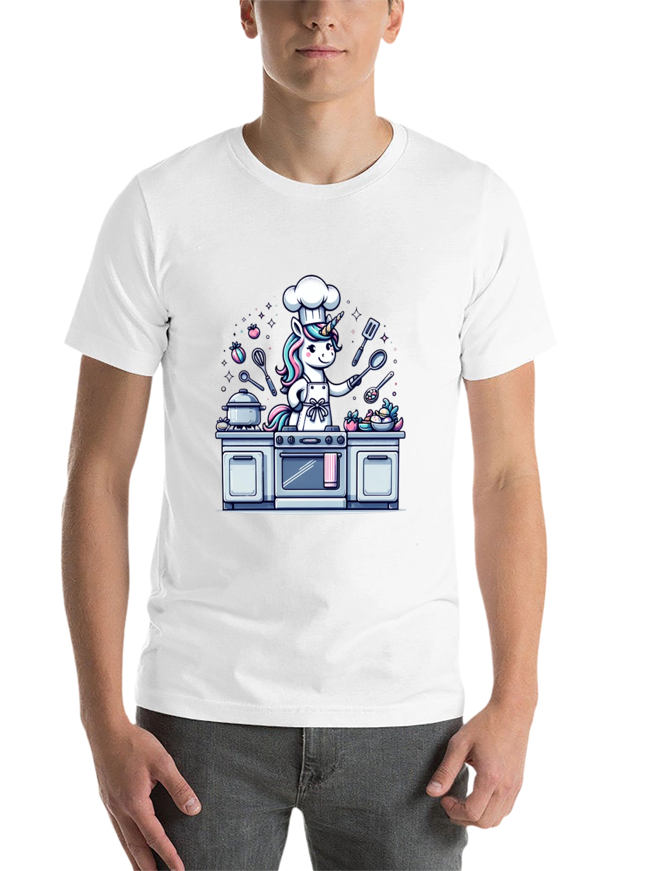 Black Unicorn Chef T-Shirt - Cartoon Graphic Tee view 14