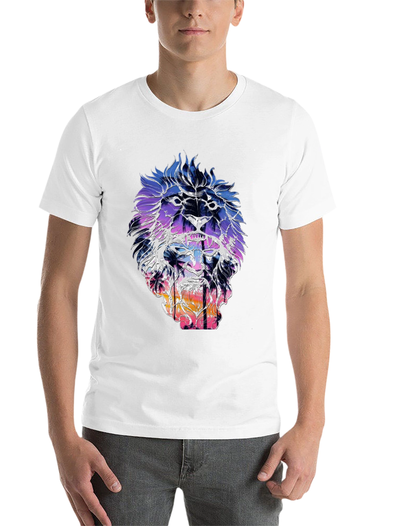 Black Lion Sunset Graphic Tee - Trendy Men's Black T-Shirt view 14