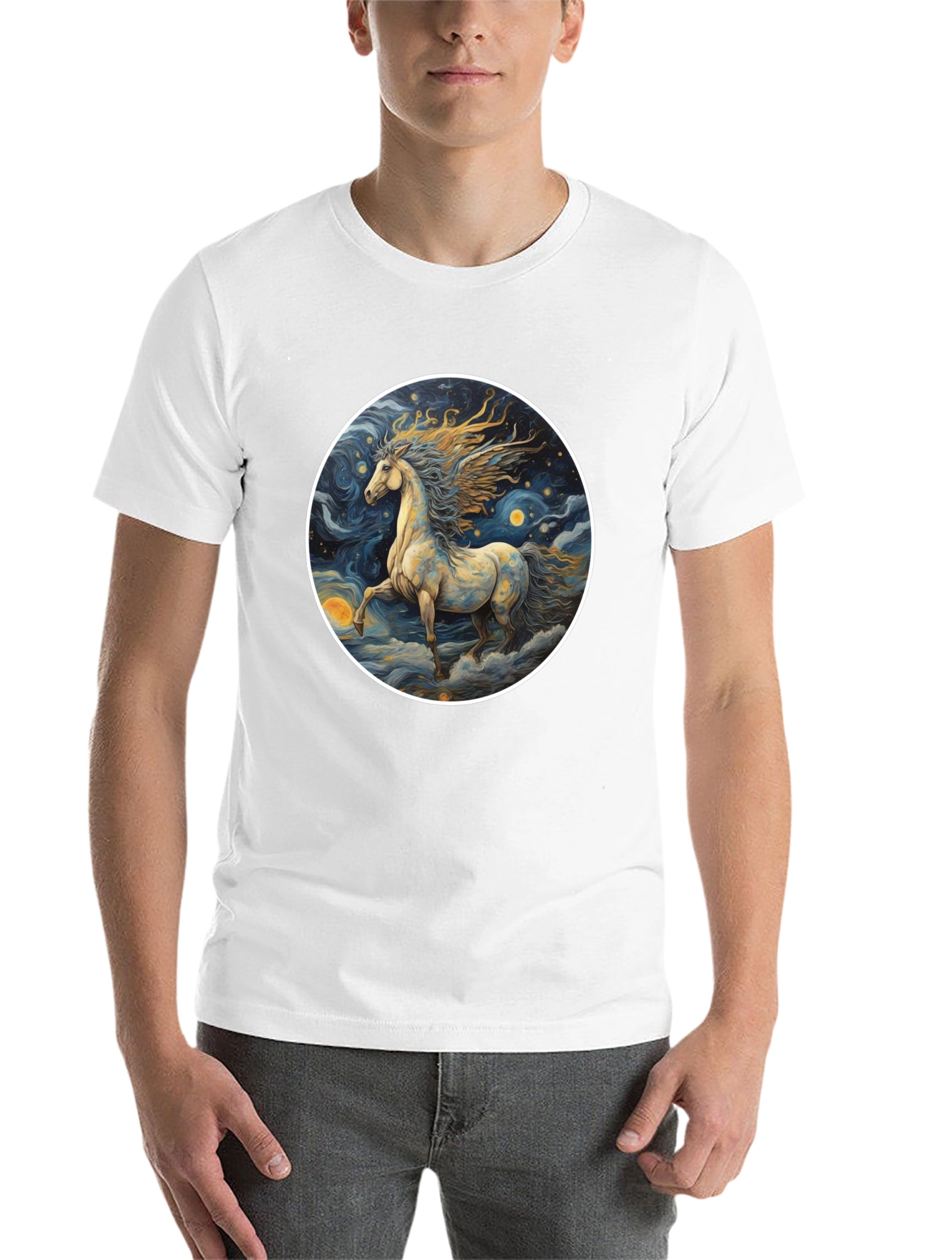 Black Celestial Horse Graphic Tee - Starry Night Design view 14