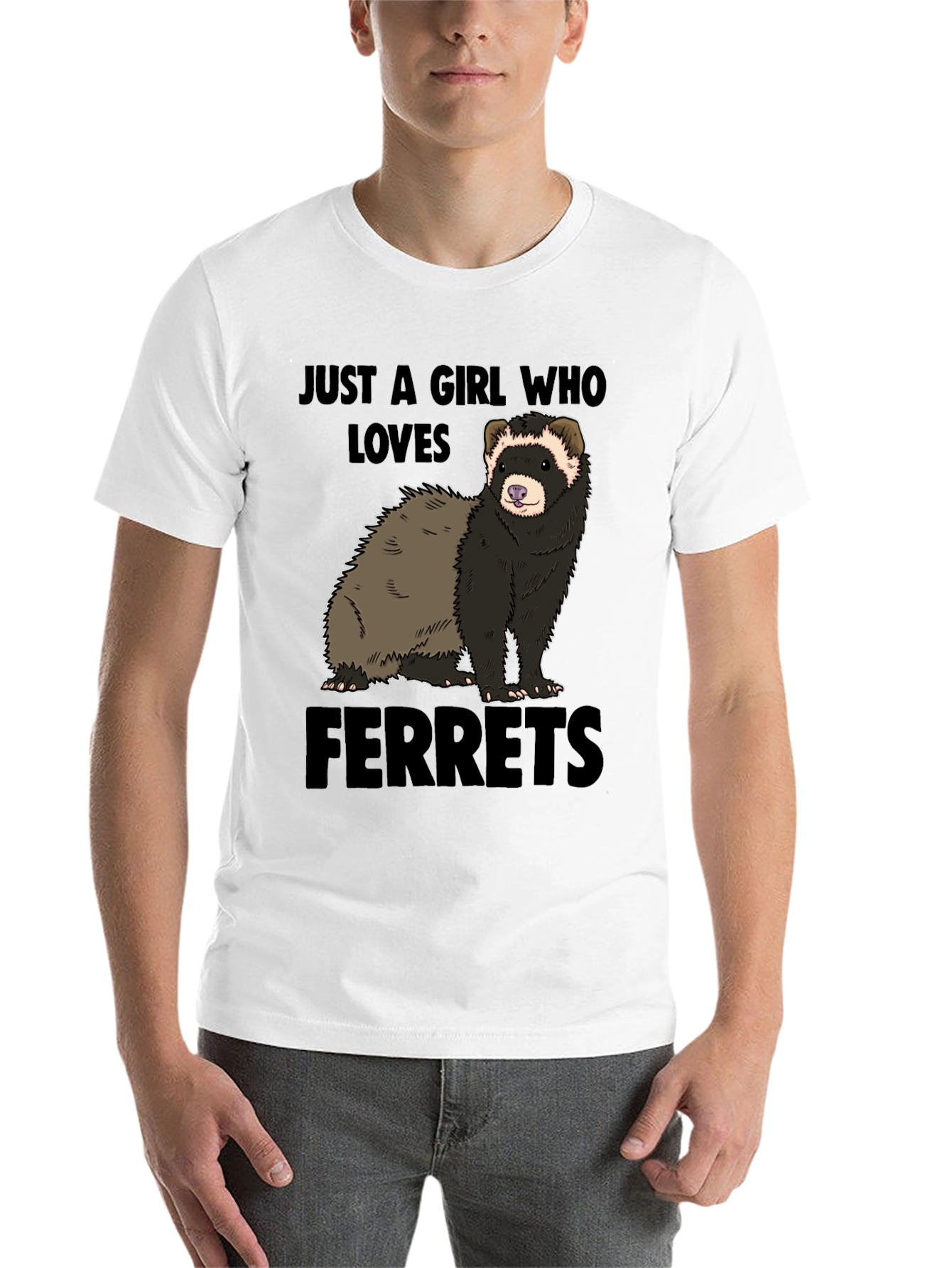 Black Ferret Lover T-Shirt - "Just a Girl Who Loves Ferrets" view 14