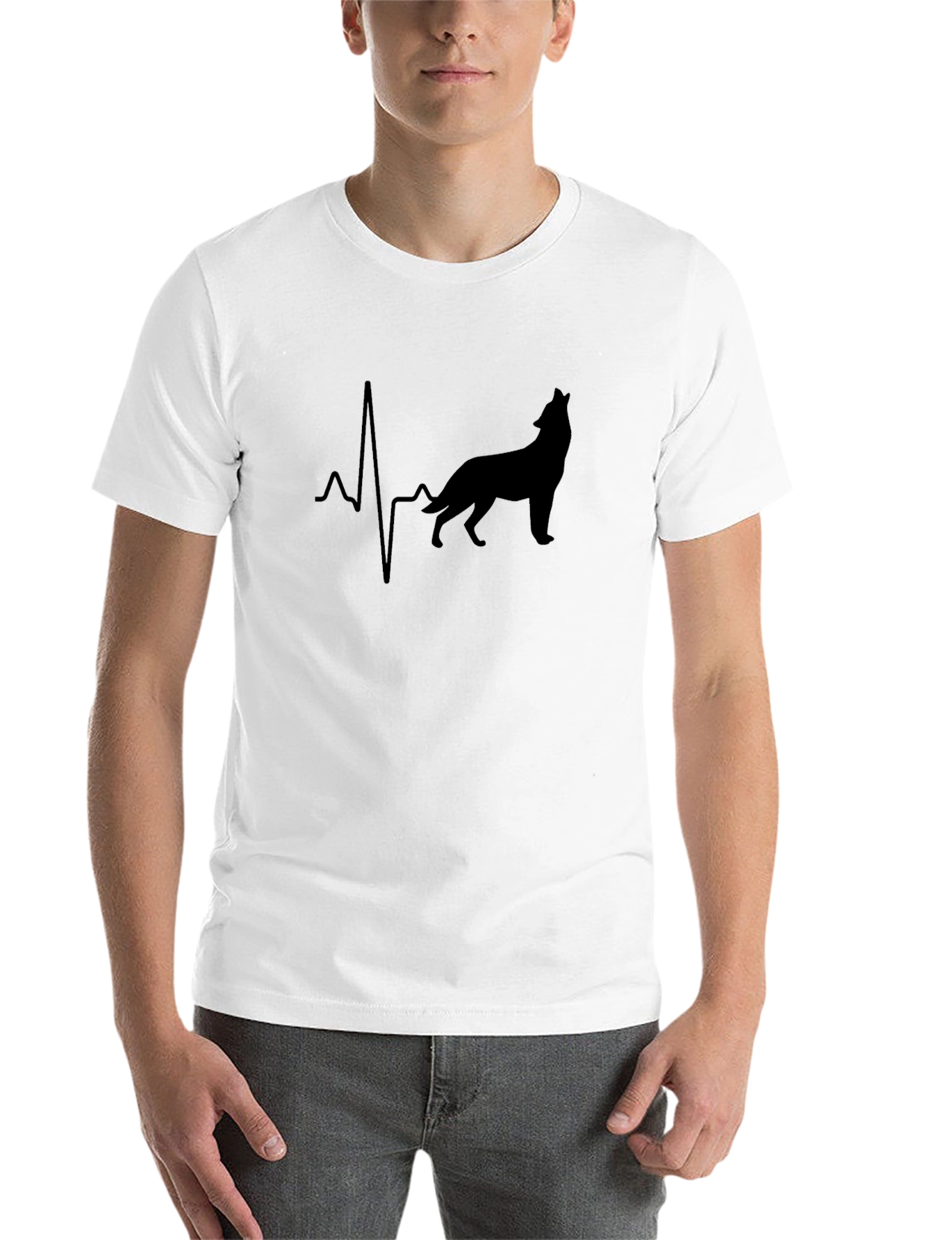 Black Wolf Heartbeat Graphic Tee - Men's Black T-Shirt view 14