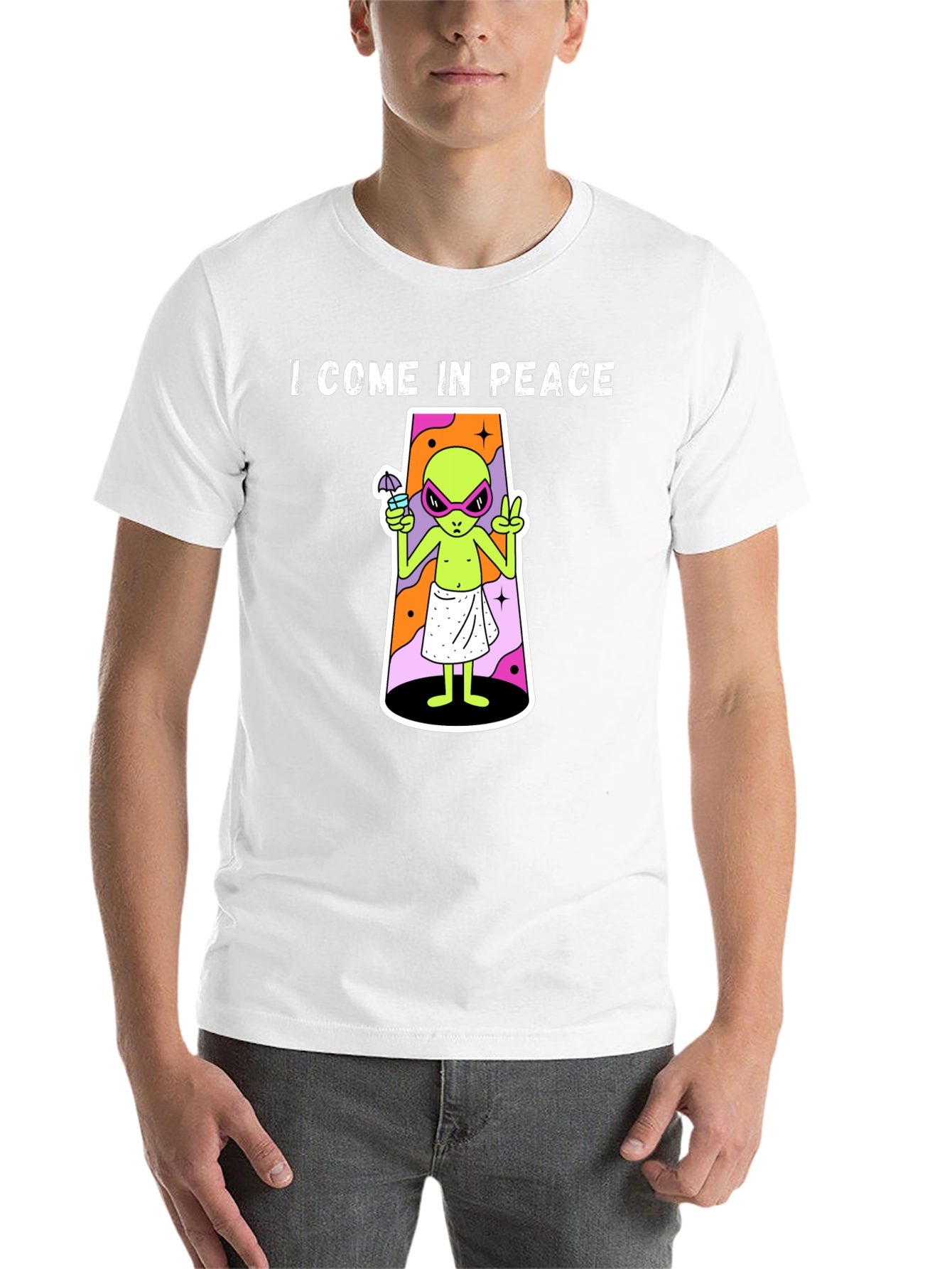 Black I Come In Peace Alien Graphic T-Shirt view 14