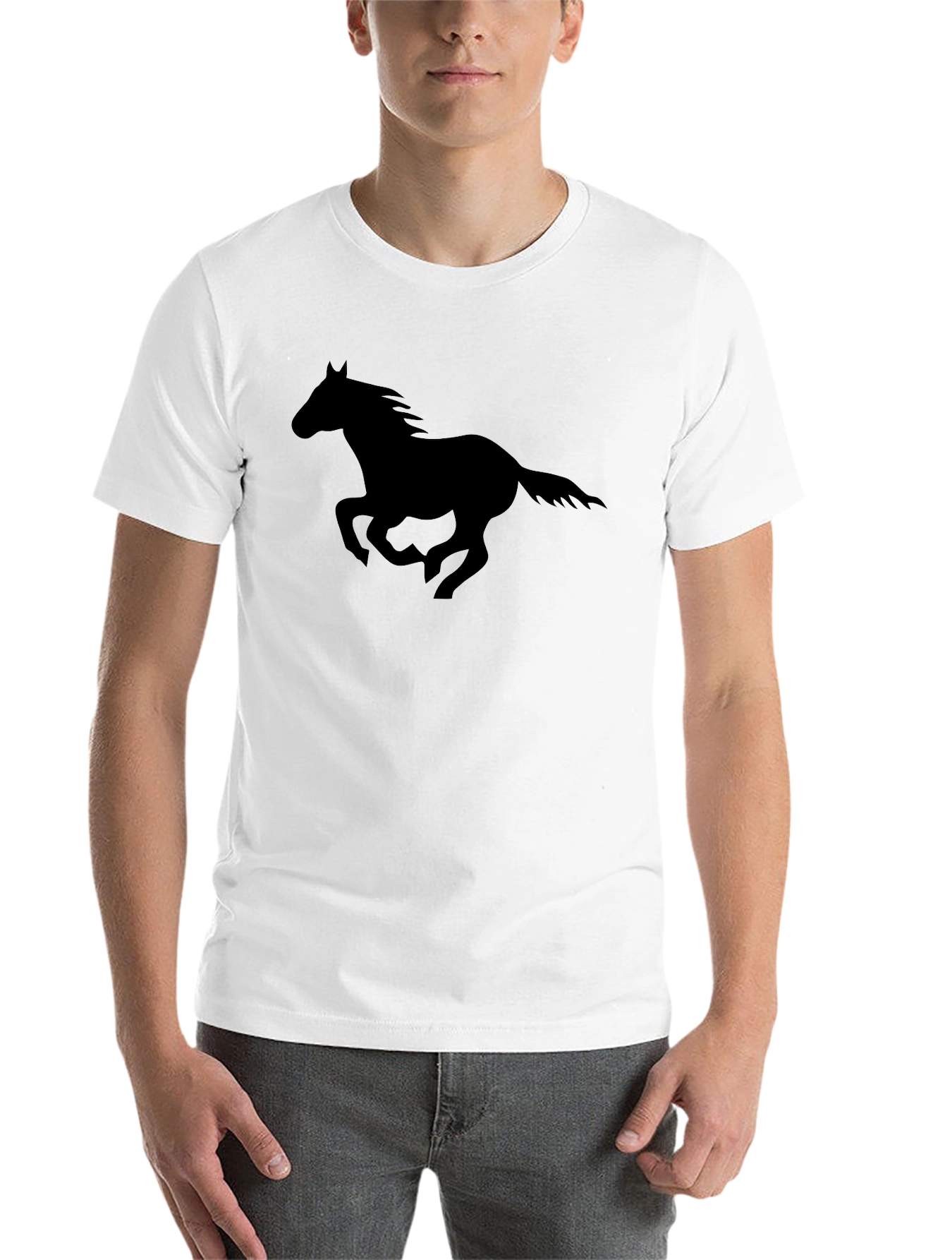 Black Horse Silhouette Graphic Tee - Black Cotton T-Shirt view 14