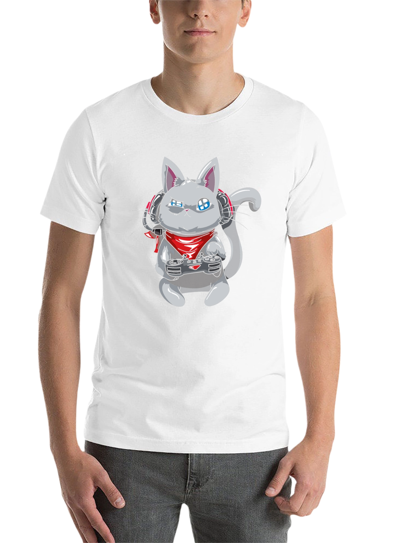 Black Gamer Cat Black T-Shirt - Gaming Cartoon Tee view 14