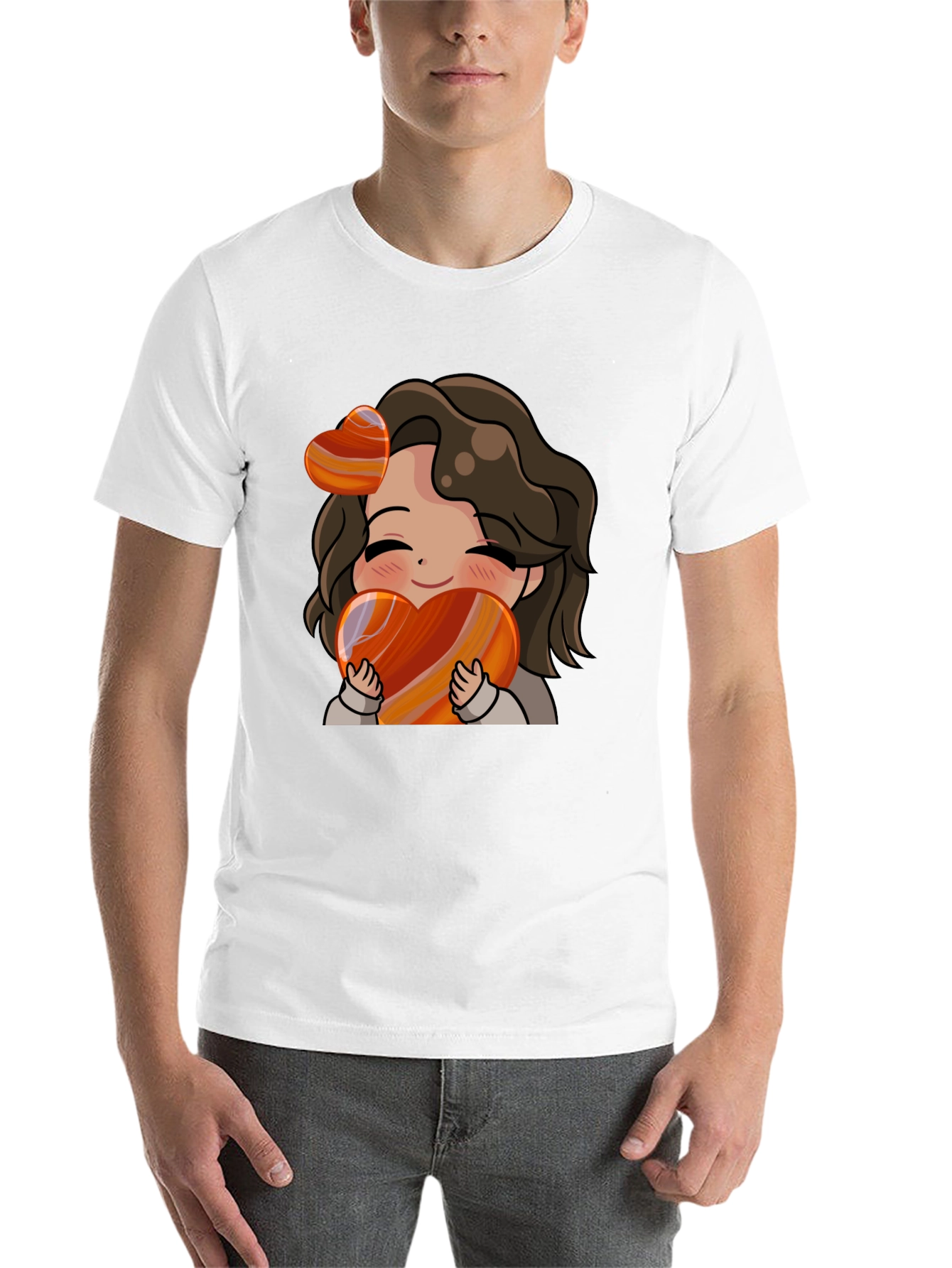 Black Cute Cartoon Girl Heart T-Shirt view 14