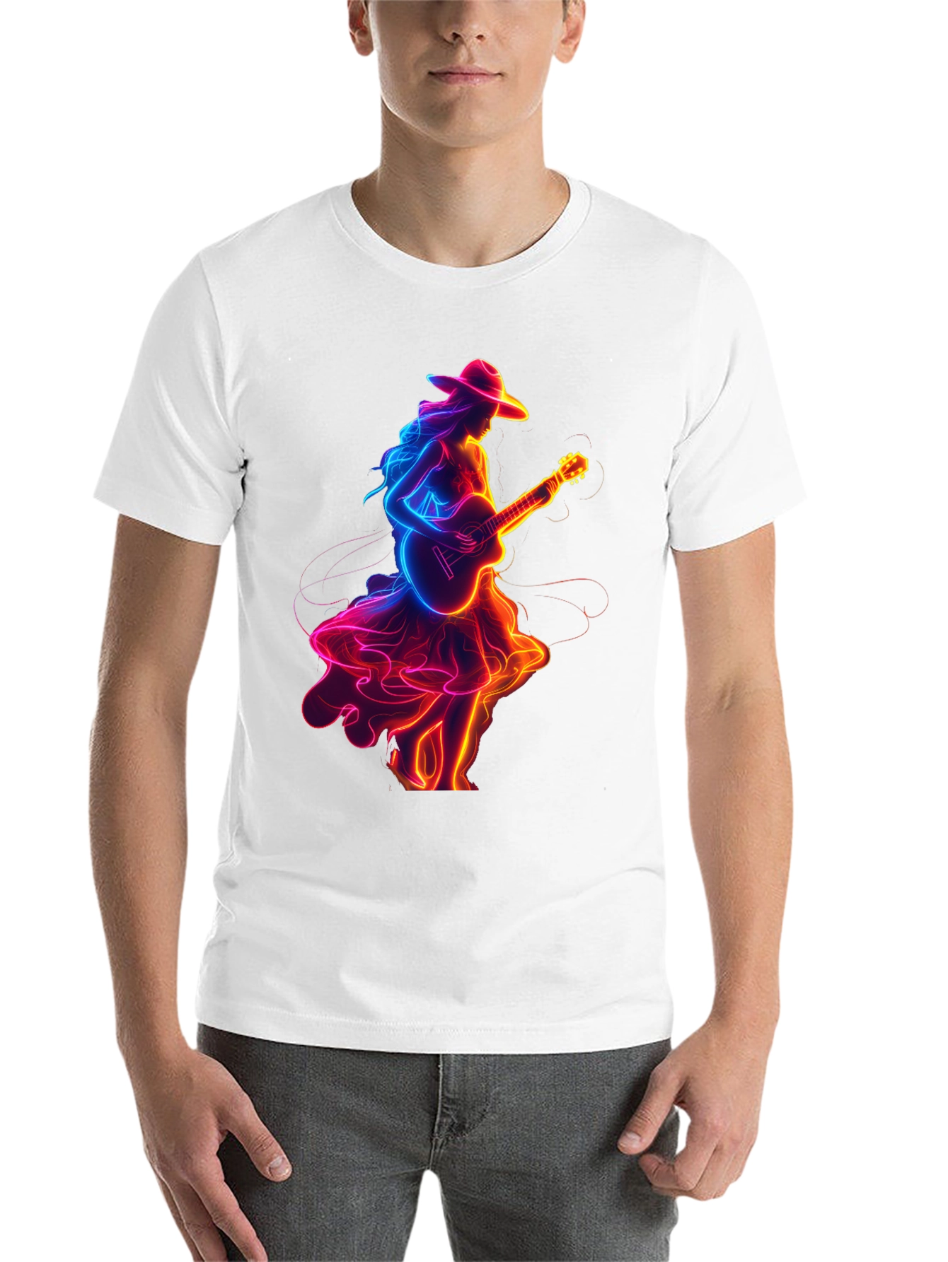 Black Neon Guitar Girl Graphic Tee view 14