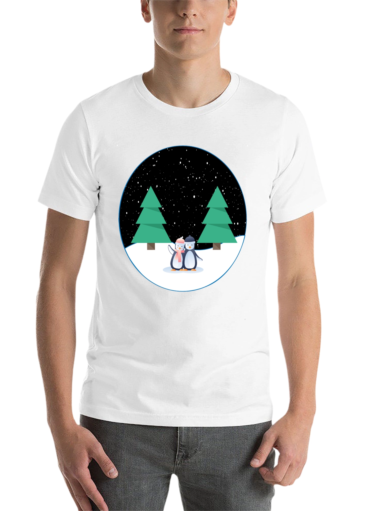 Black Penguin Winter Scene Black T-Shirt view 14