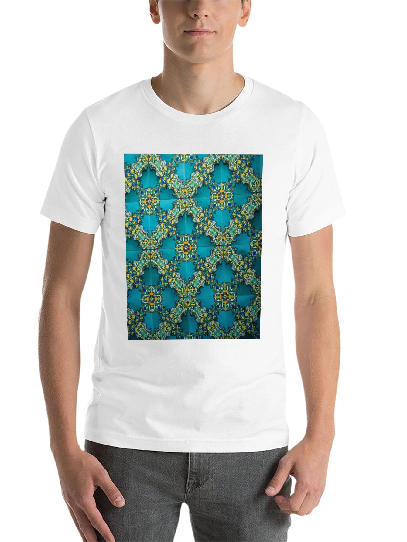 Black Patterned Tile Print Crew Neck Tee view 14