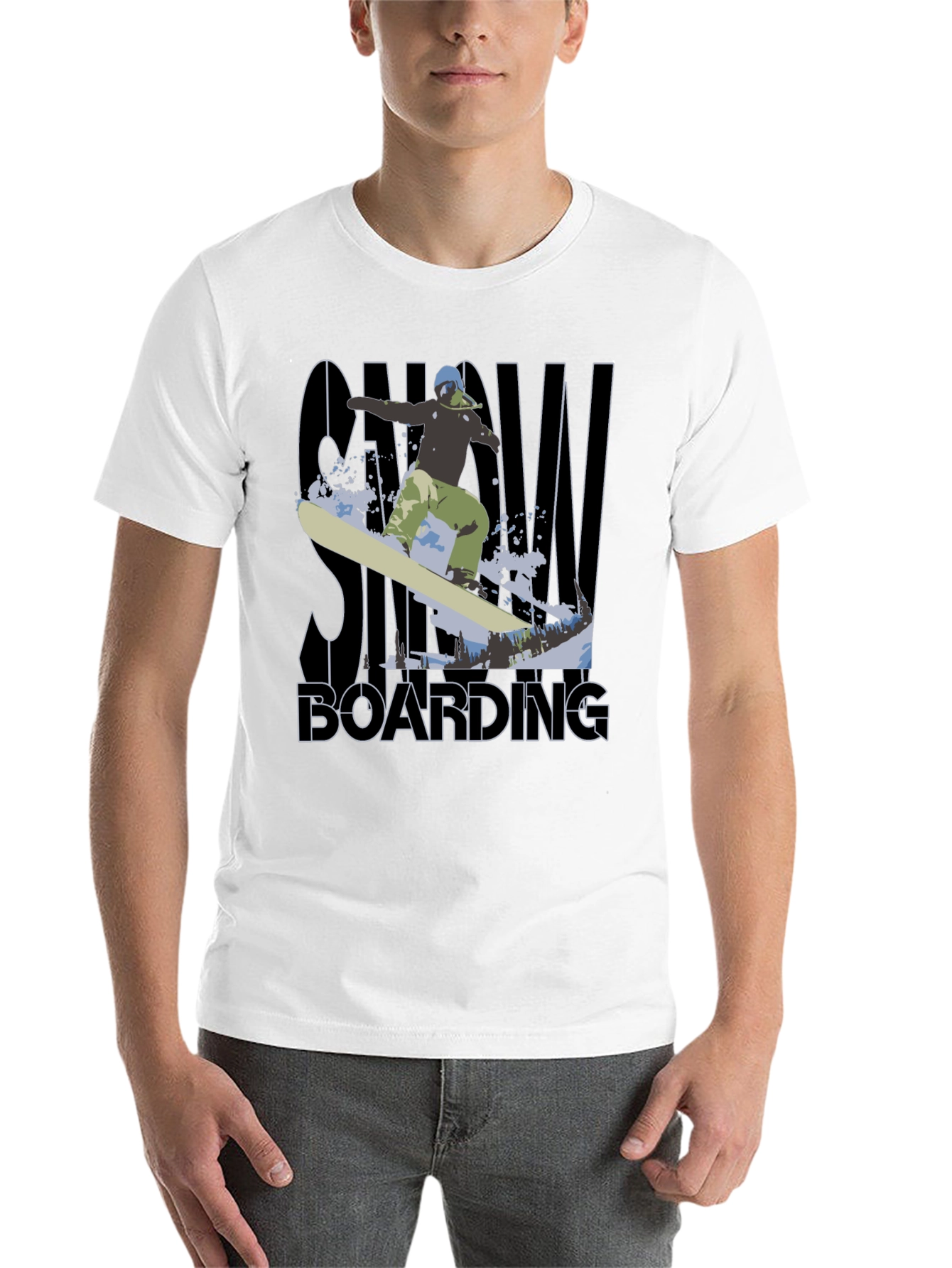 Black Snowboarding Graphic Tee - Black Cotton T-Shirt view 14