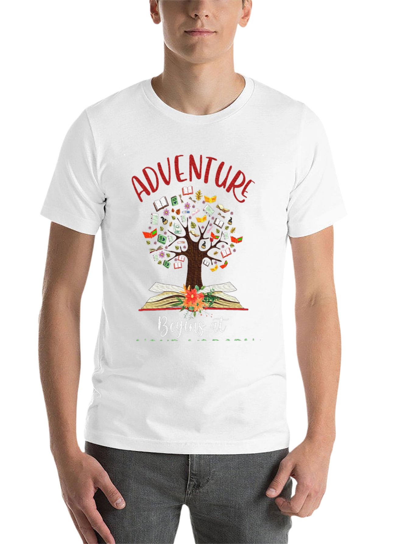 Black Adventure Begins at Books T-Shirt view 14