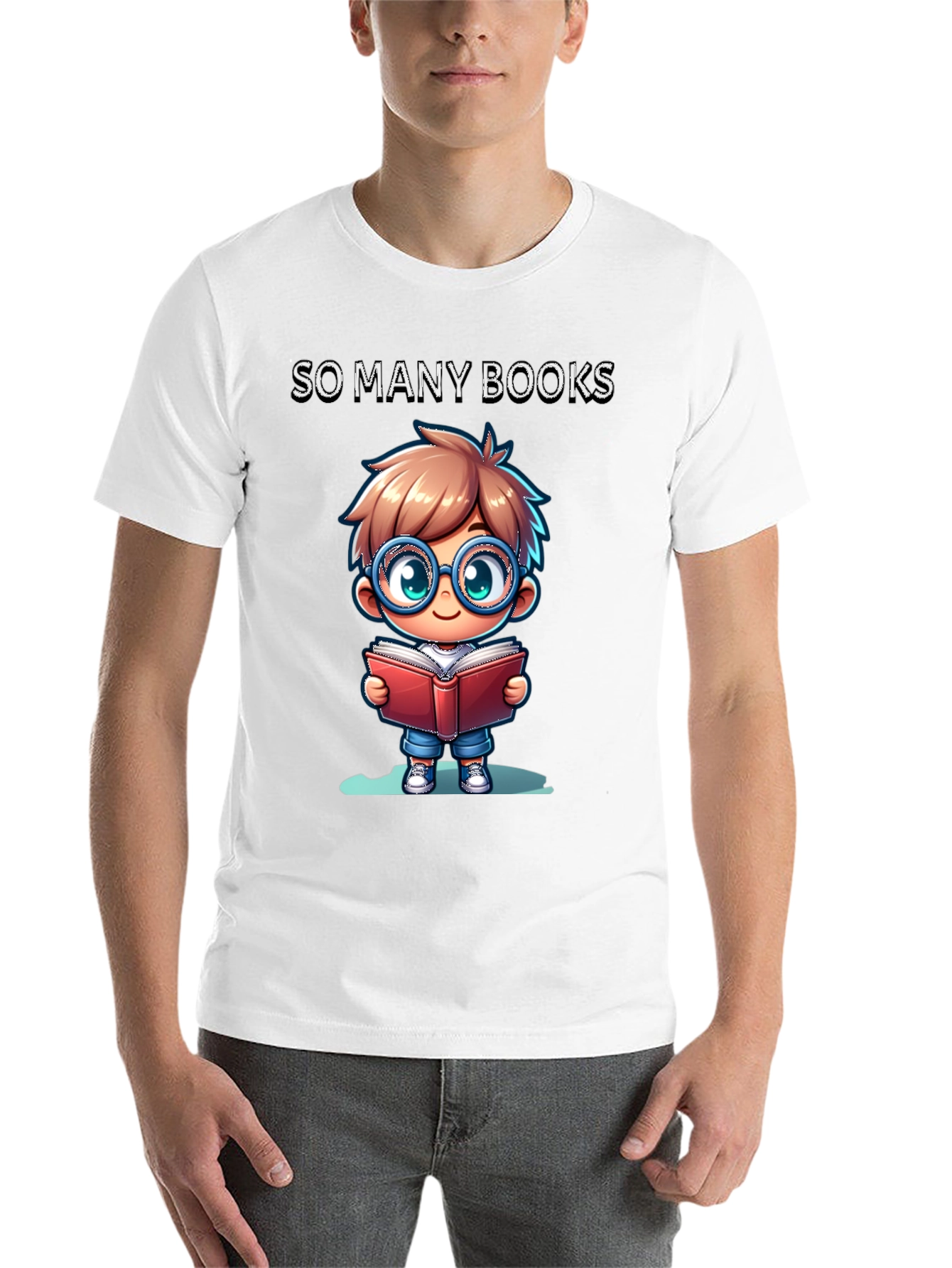 Black So Many Books T-Shirt: Cartoon Boy Reader view 14