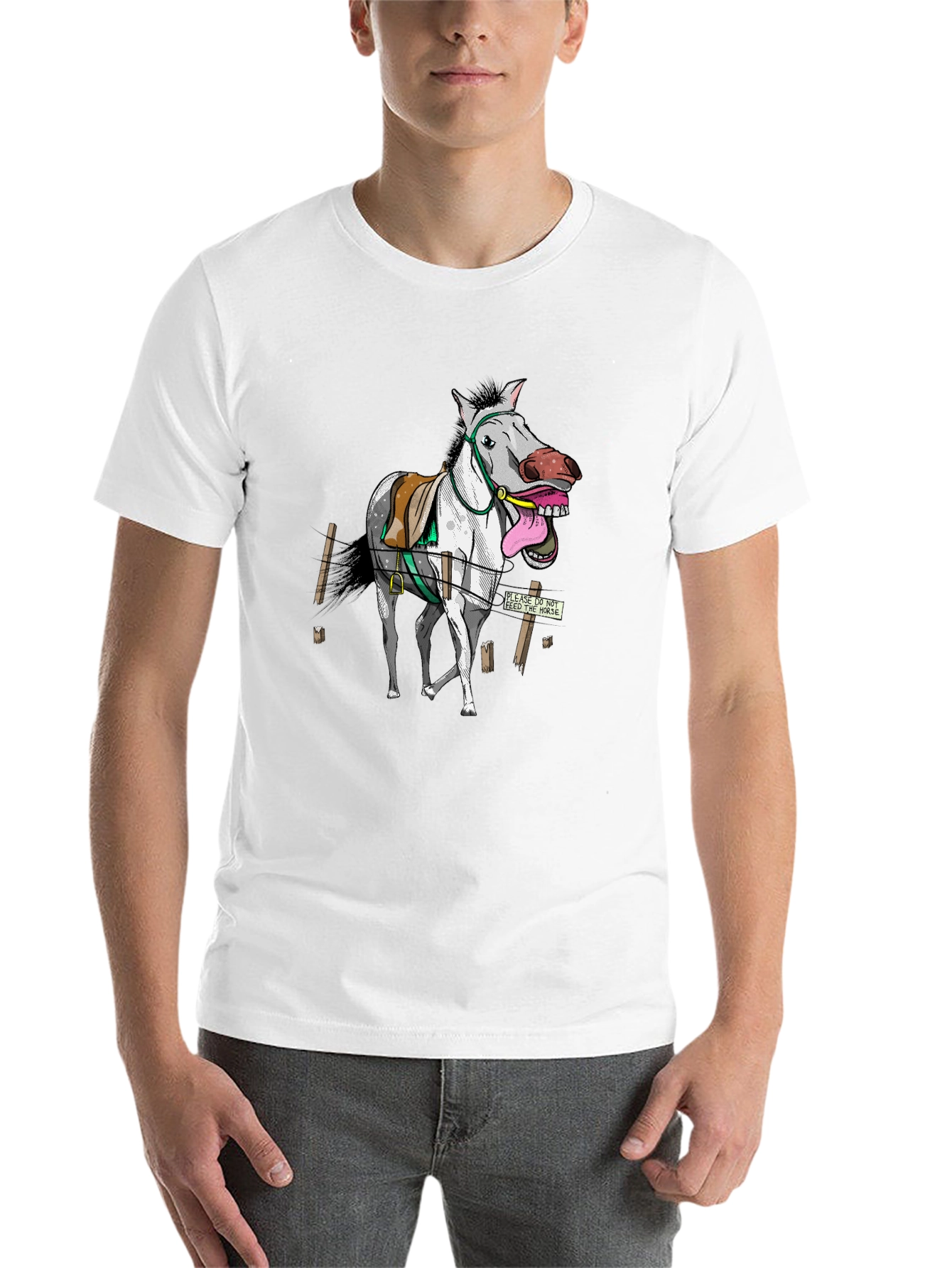 Black Funny Horse Graphic Tee - Black Cotton T-Shirt view 14