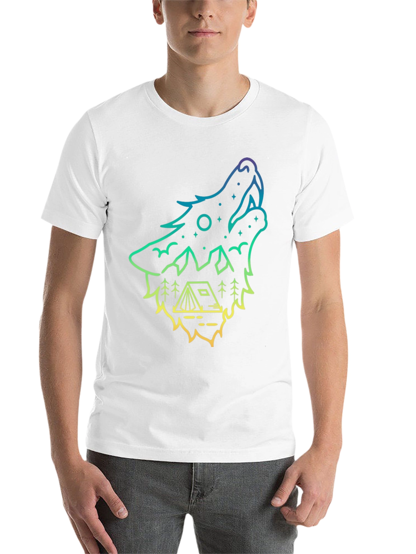 Black Wolf Howl Camping Tee - Gradient Outline Design view 14
