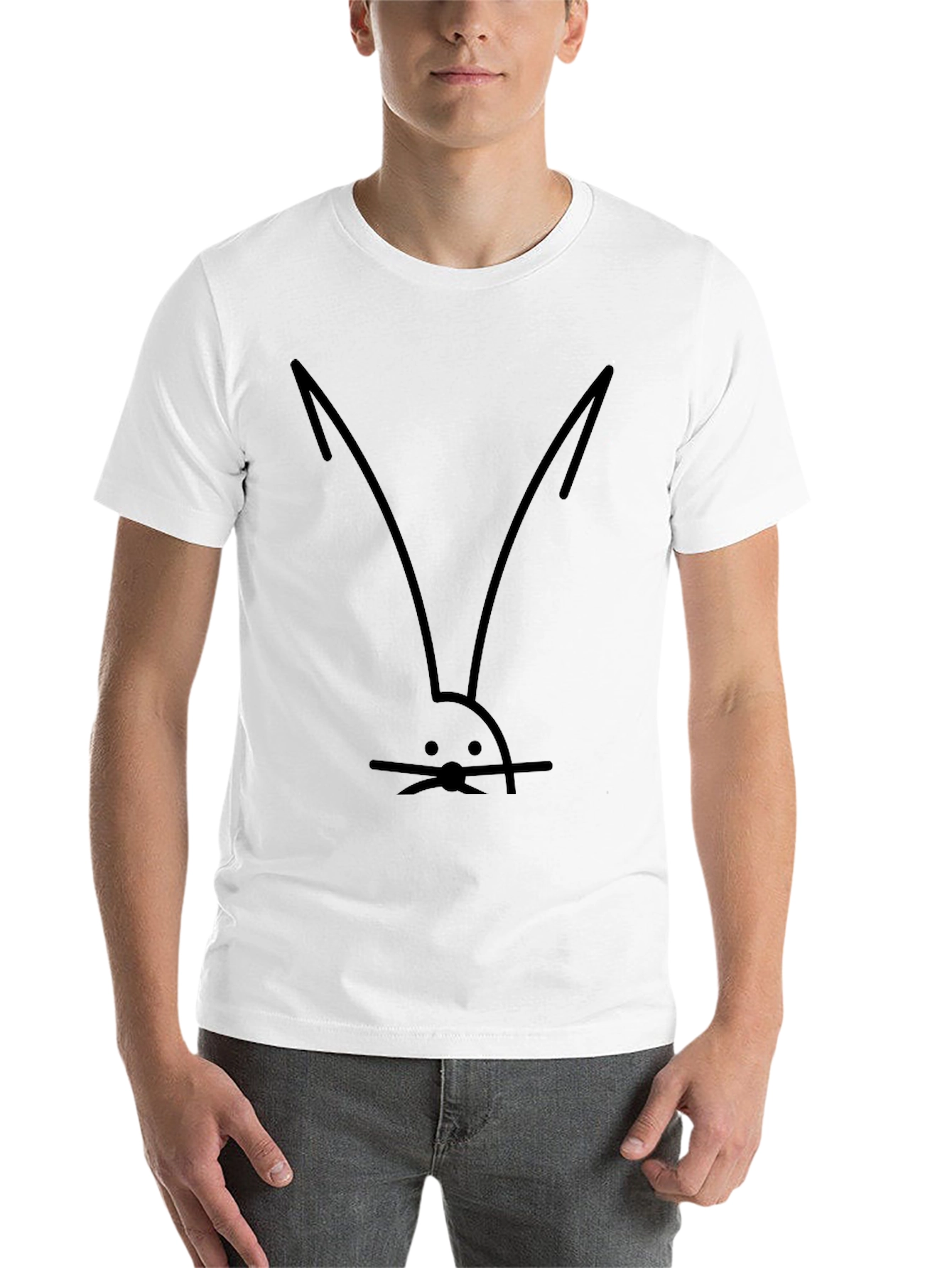 Black Minimalist Rabbit Tee - Black Cotton Blend Casual Shirt view 14