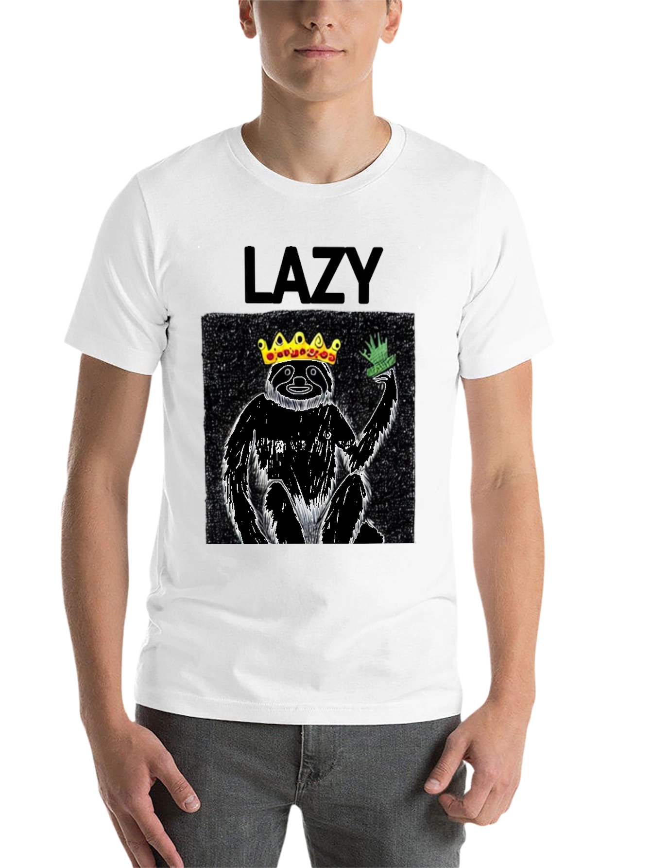 Black Lazy King Sloth Graphic Tee - Black Cotton T-Shirt view 14