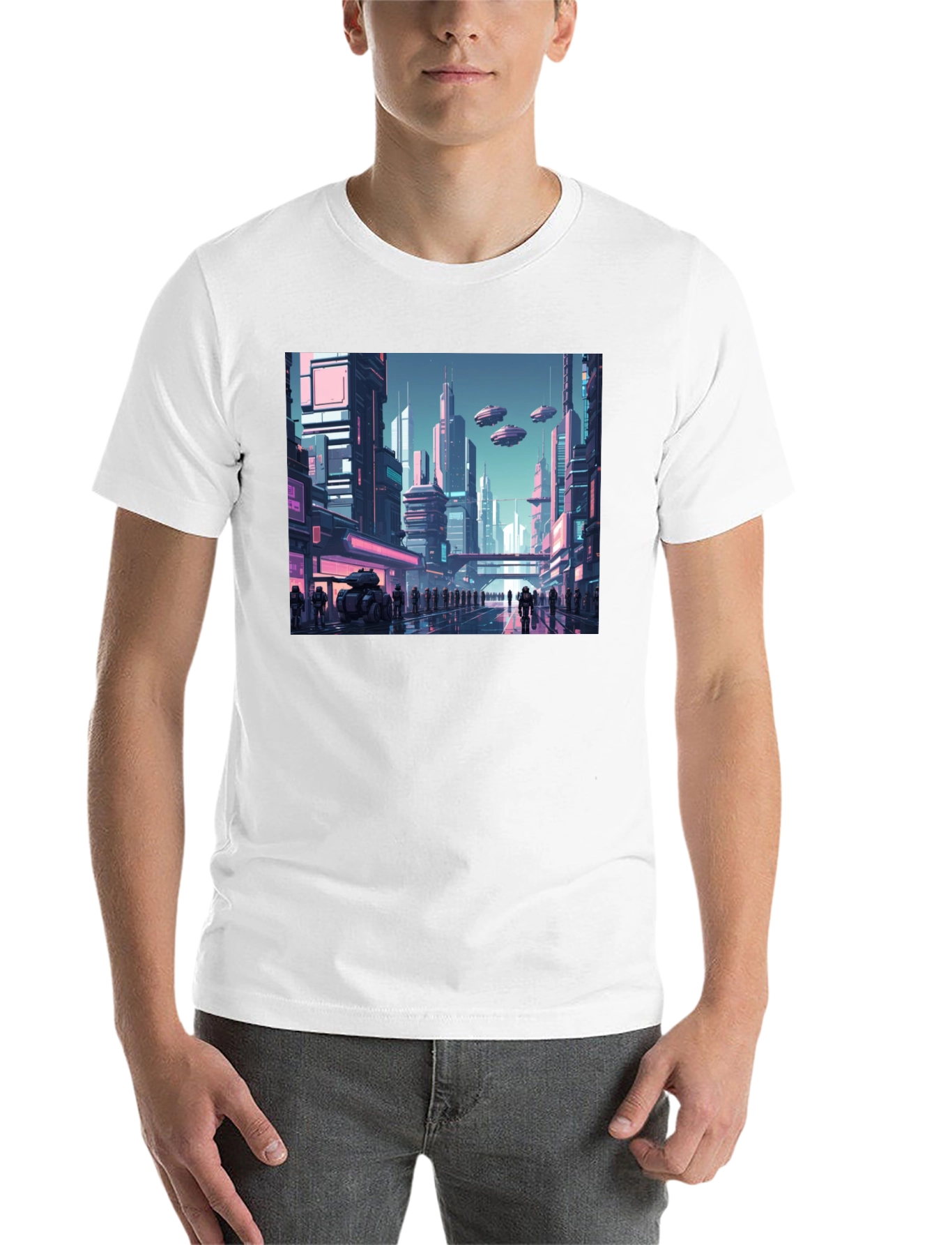 Black Sci-Fi Cityscape Graphic Tee view 14