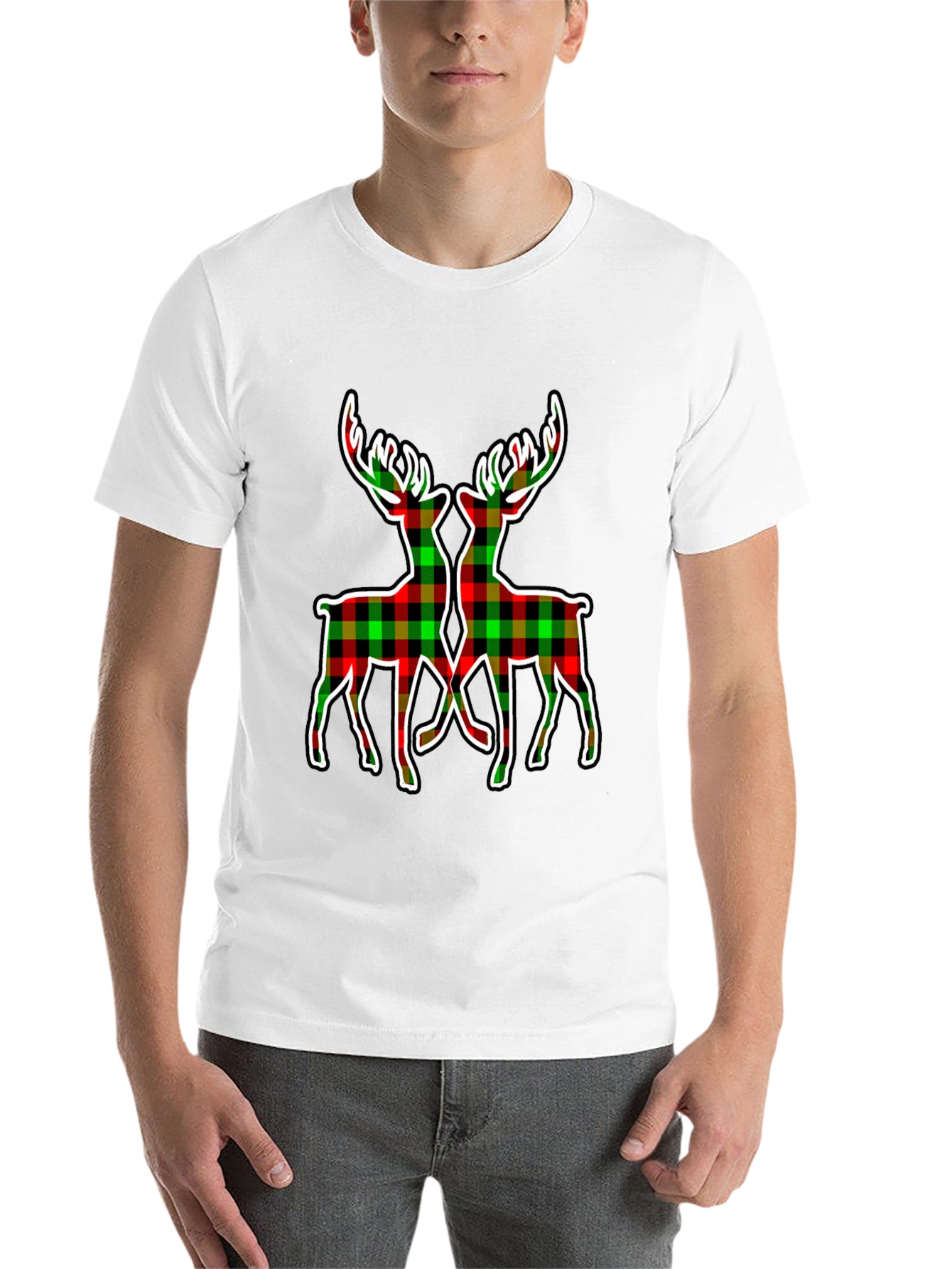 Black Plaid Deer Graphic Tee - Holiday Style view 14