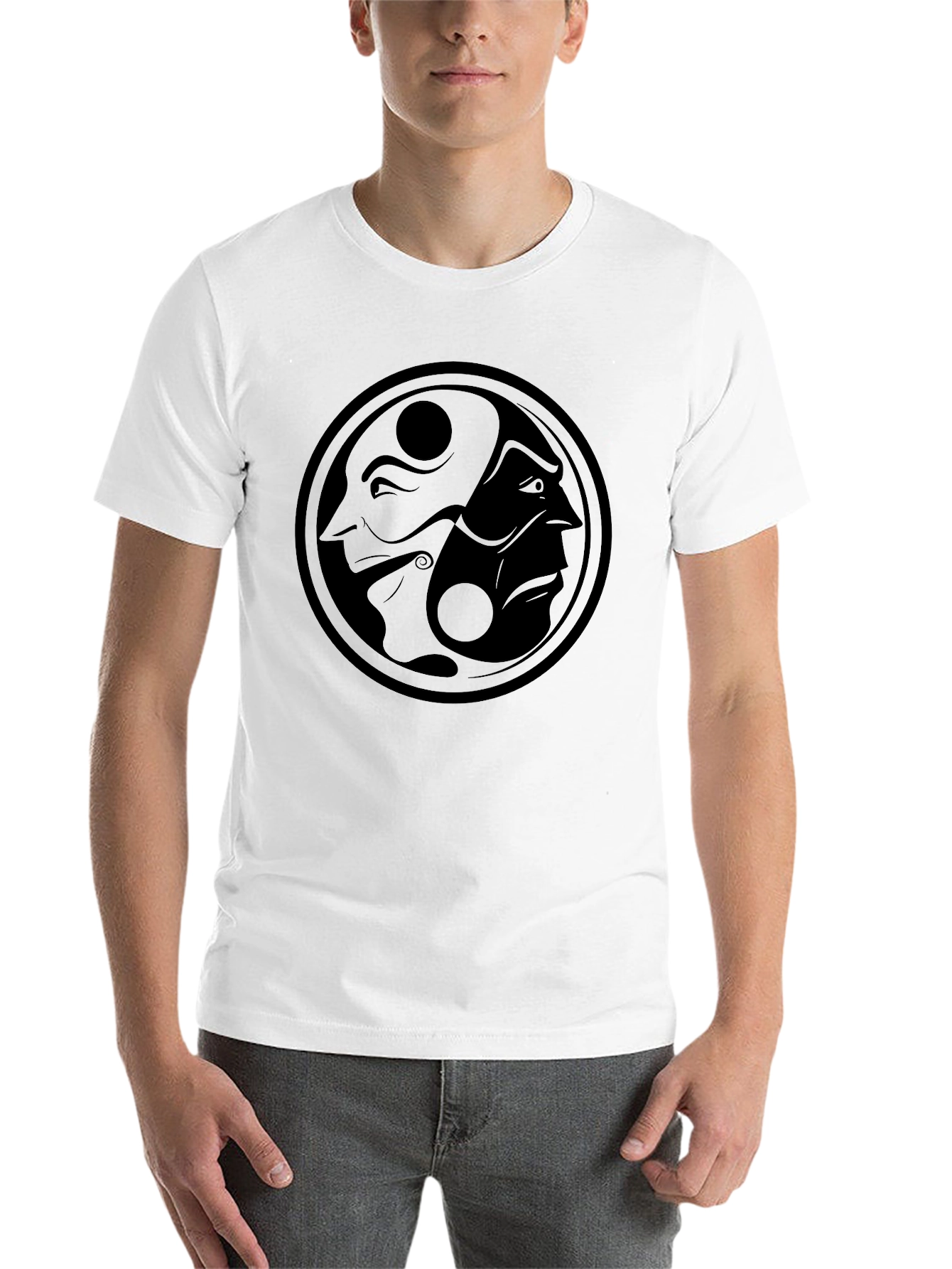Black Yin Yang Faces Graphic T-Shirt - Mens Black Tee view 14