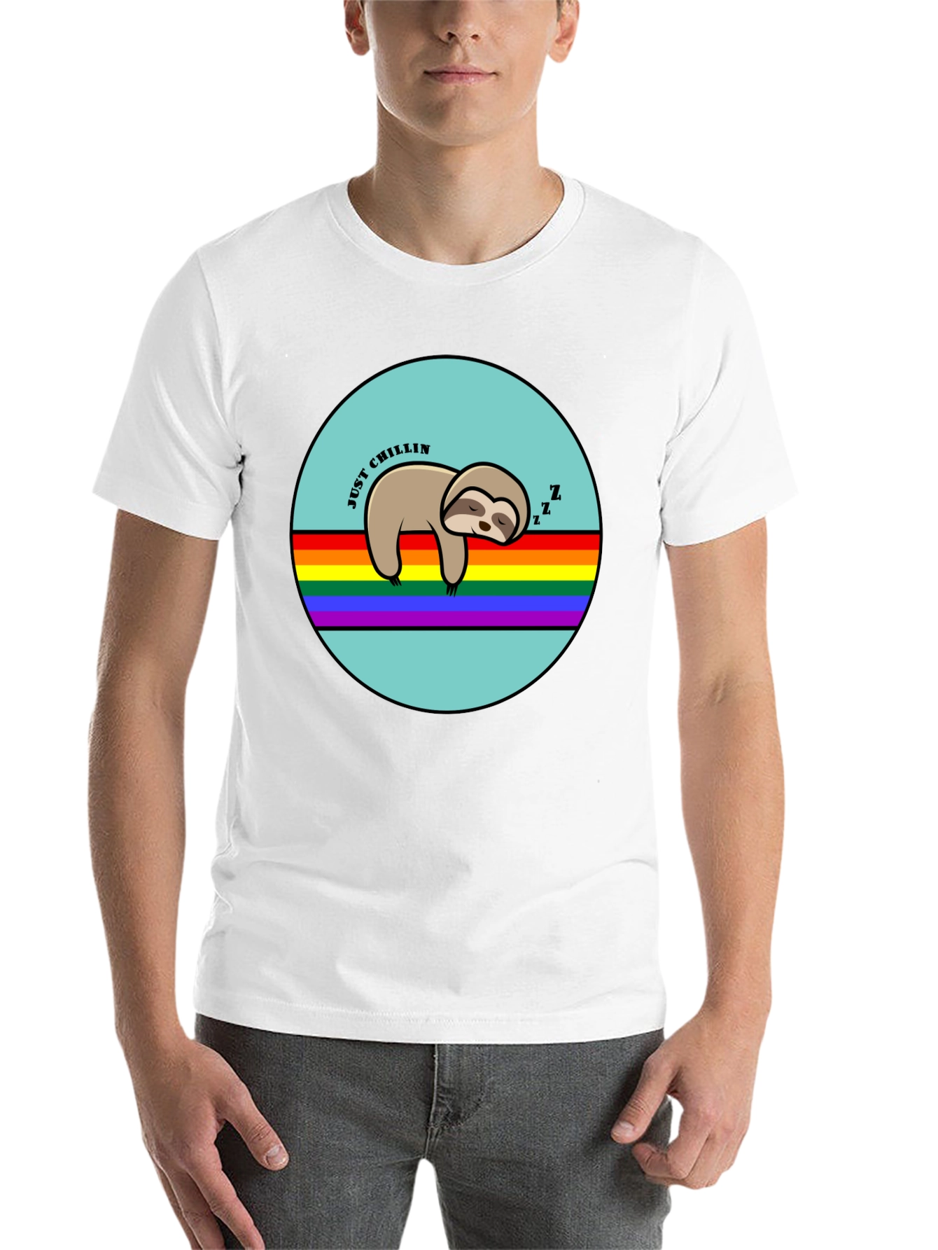Black Just Chillin' Sloth Graphic T-Shirt - Rainbow LGBT Pride view 14
