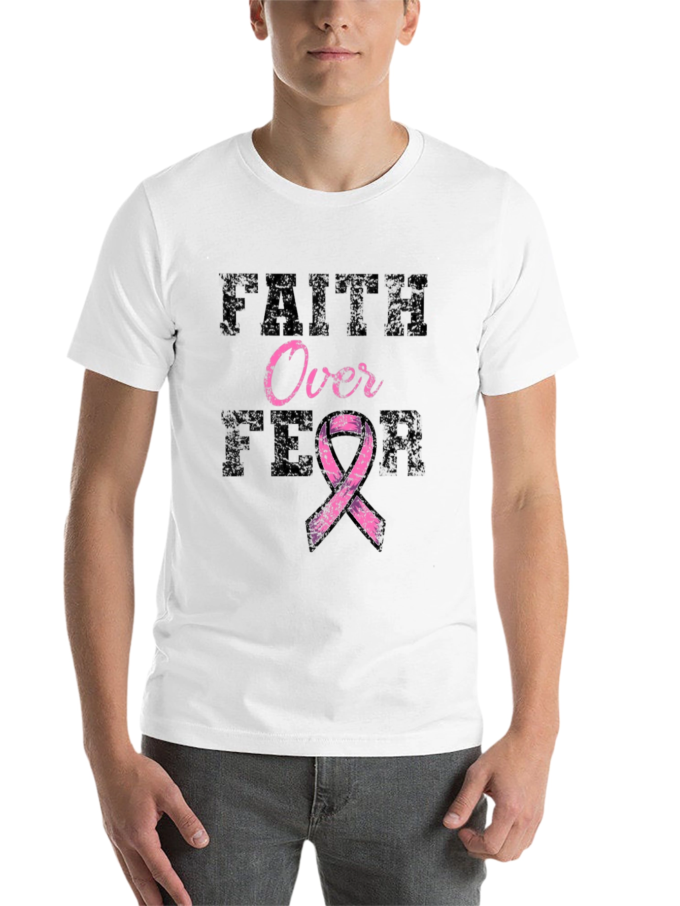 Black Faith Over Fear Breast Cancer Awareness T-Shirt view 14