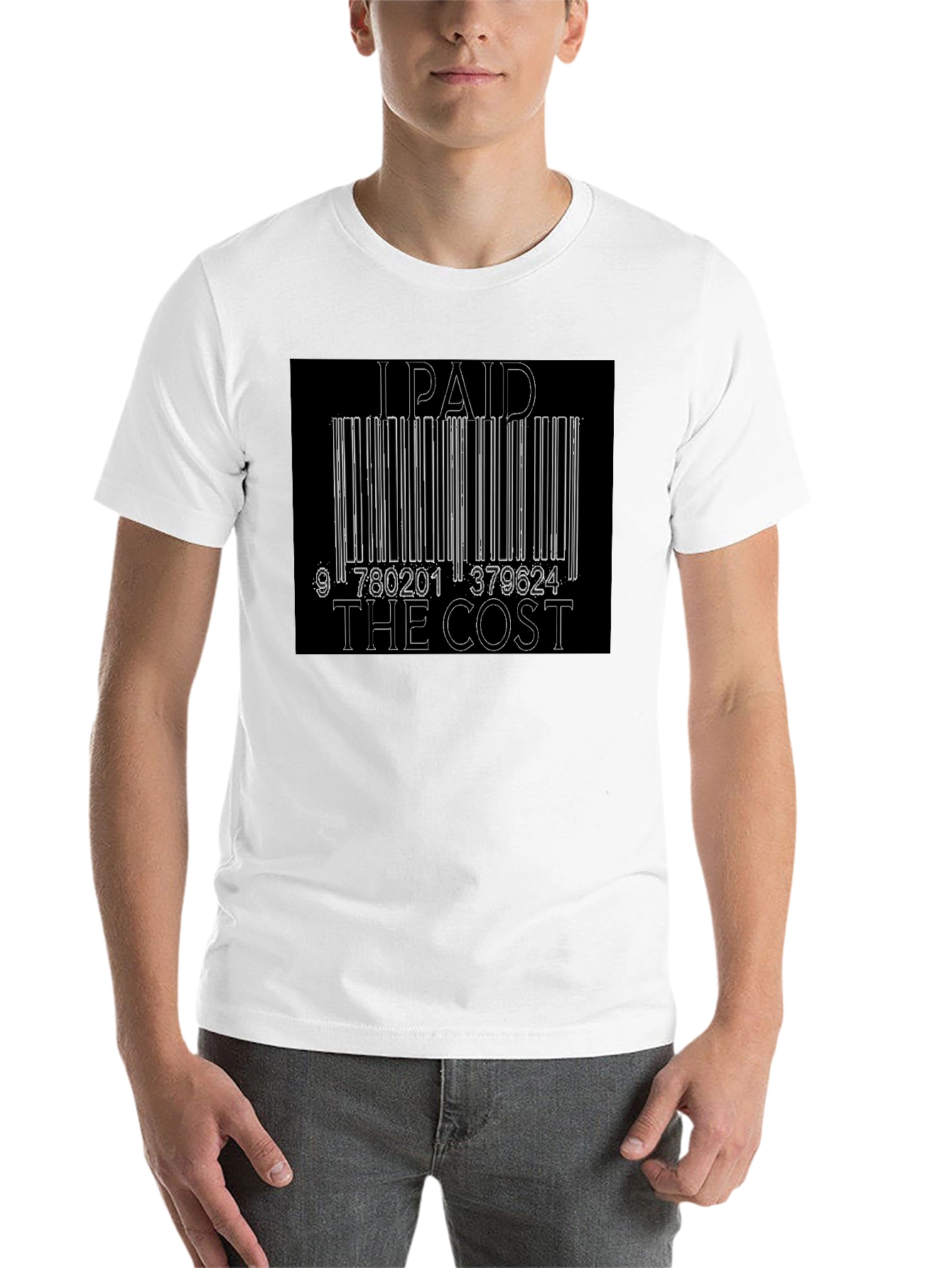 Black I Paid The Cost Barcode Graphic Black T-Shirt view 14