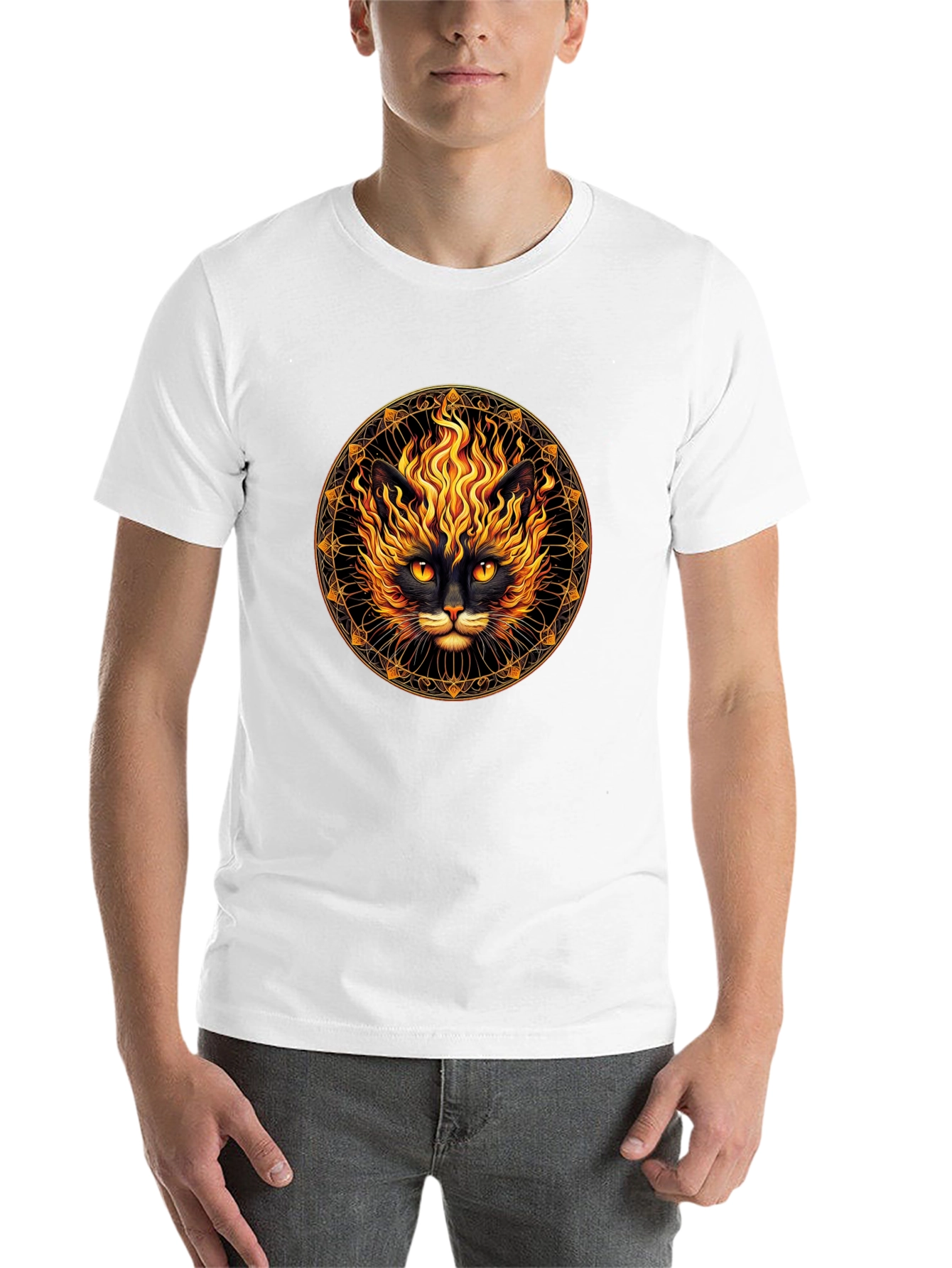 Black Fiery Cat Graphic T-Shirt - Black view 14
