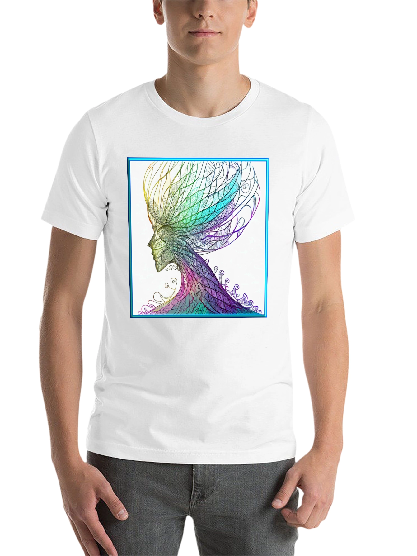 Black Abstract Art Tee - Colorful Head Design view 14