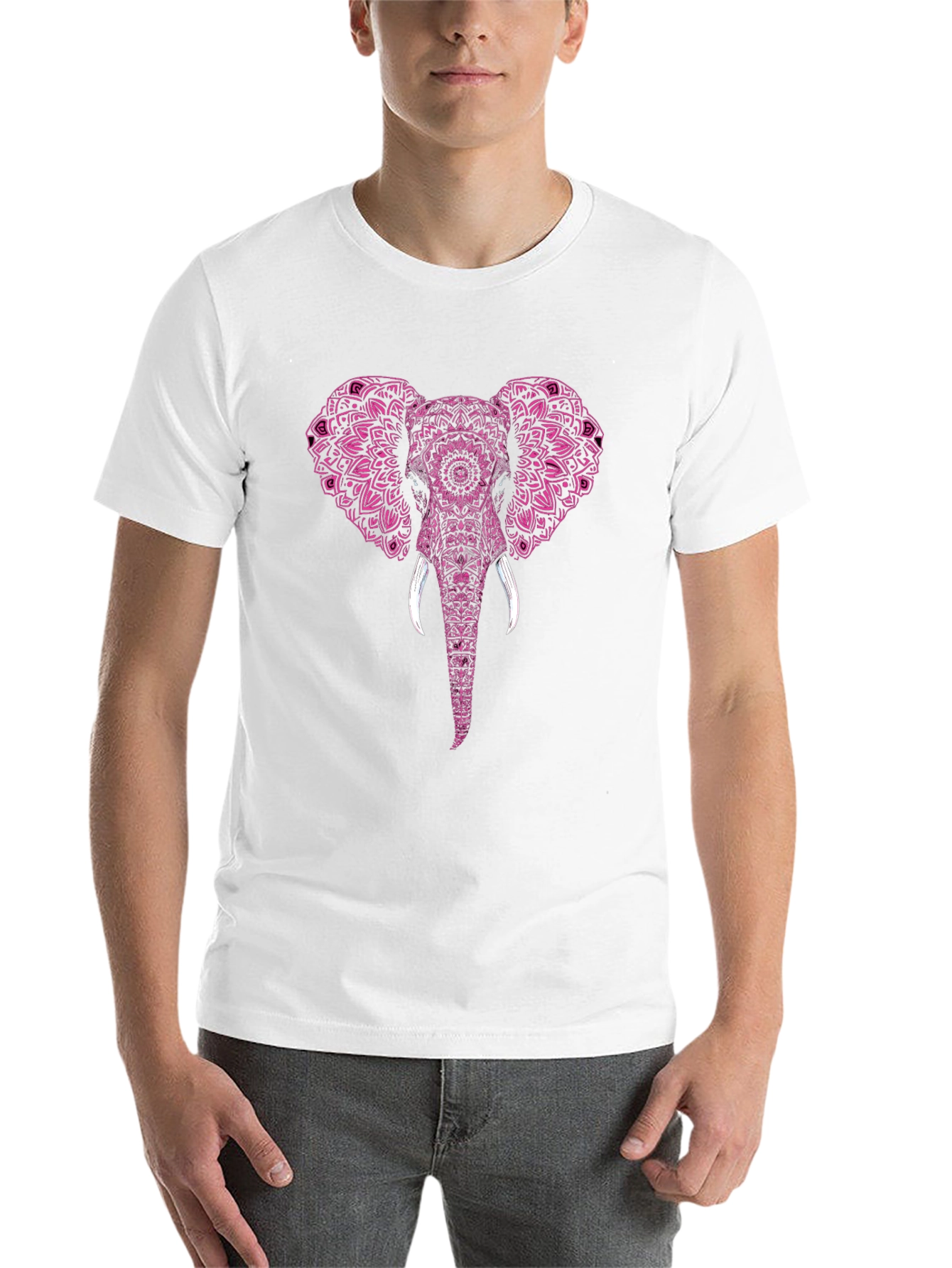 Black Elephant Mandala Print Men's T-Shirt view 14