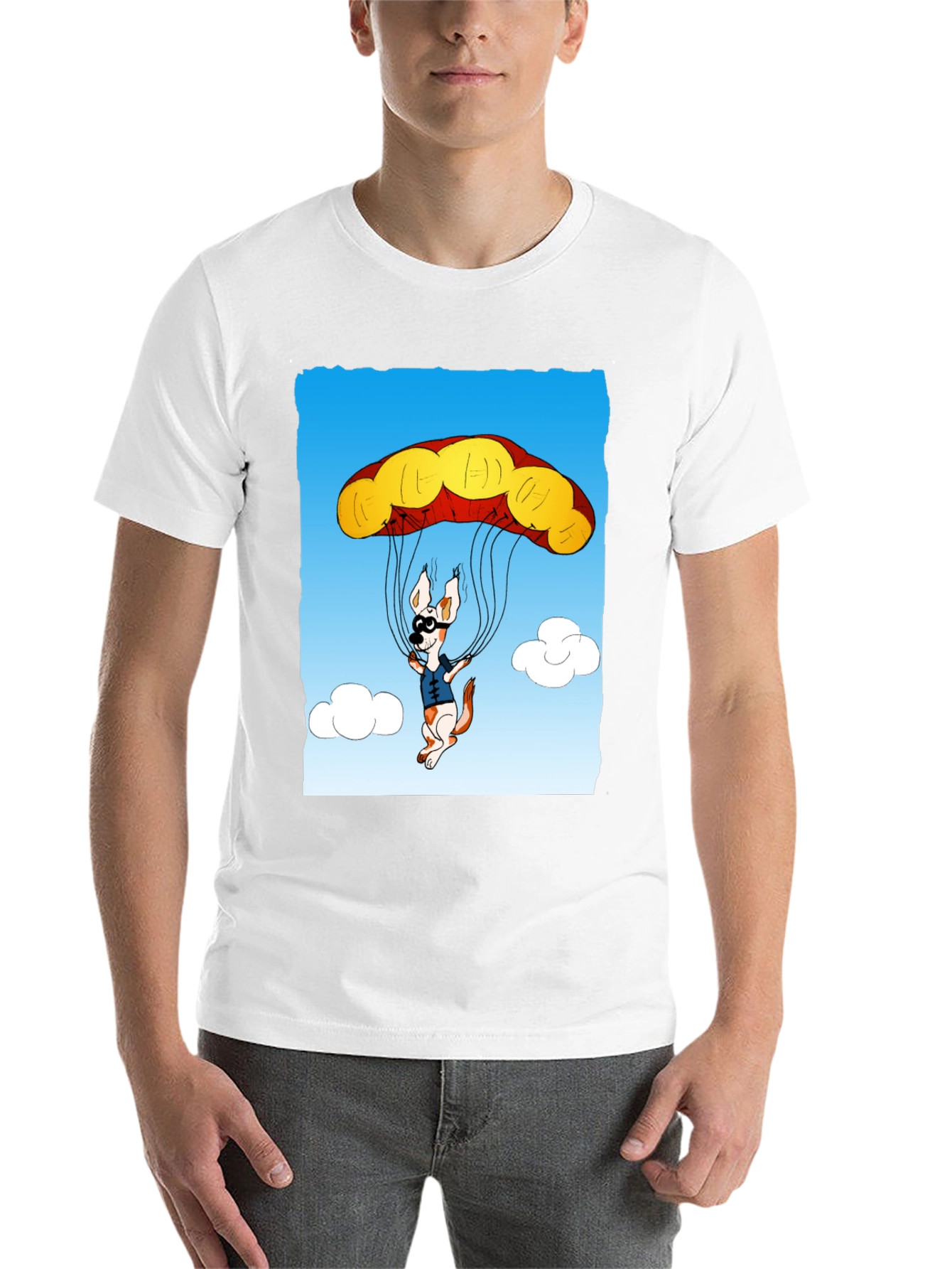 Black Parachuting Dog Graphic Tee - Black Cotton T-Shirt view 14