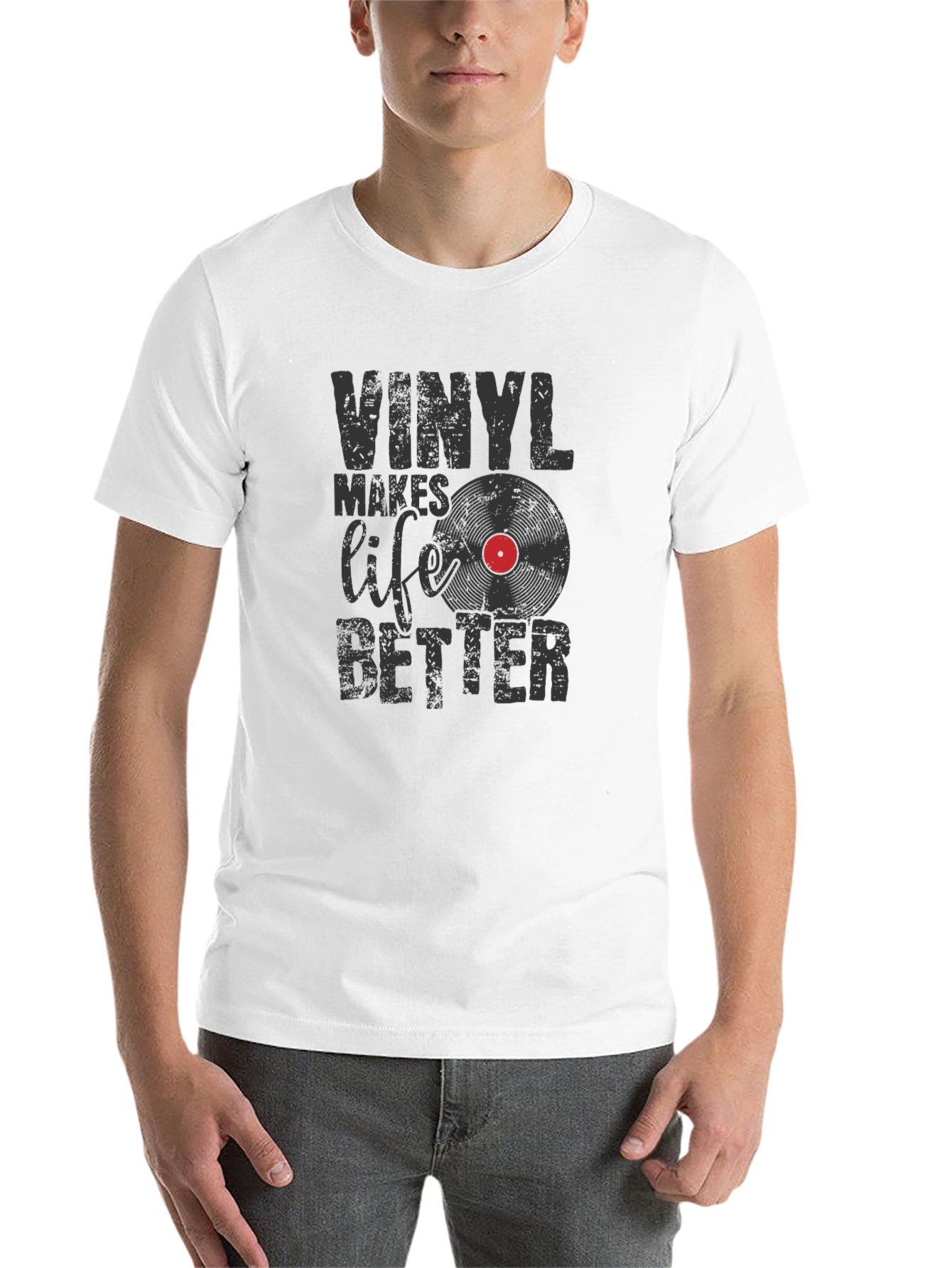Black Vinyl Makes Life Better Graphic Tee view 14