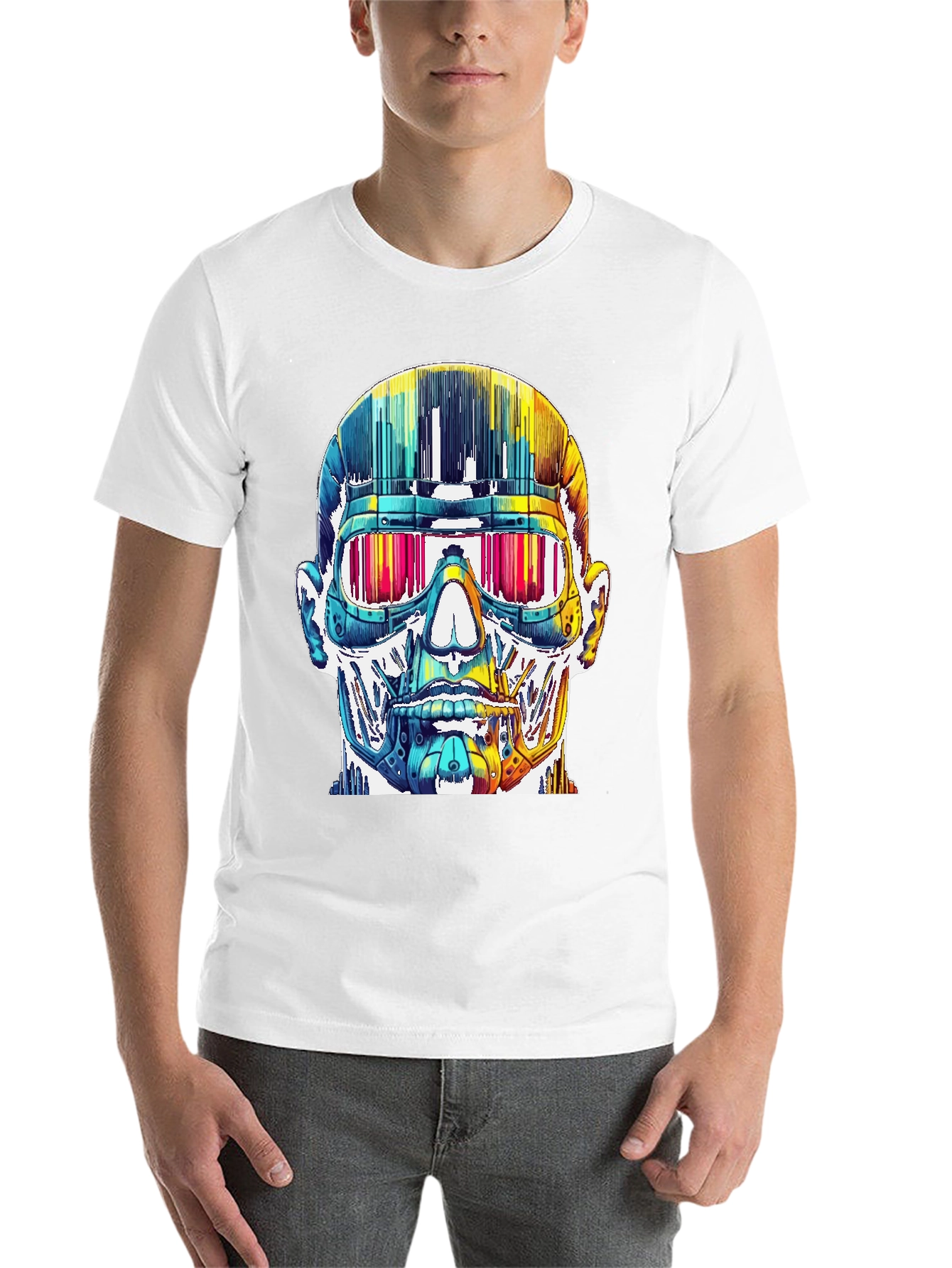 Black Cyberpunk Skull Graphic Tee view 14